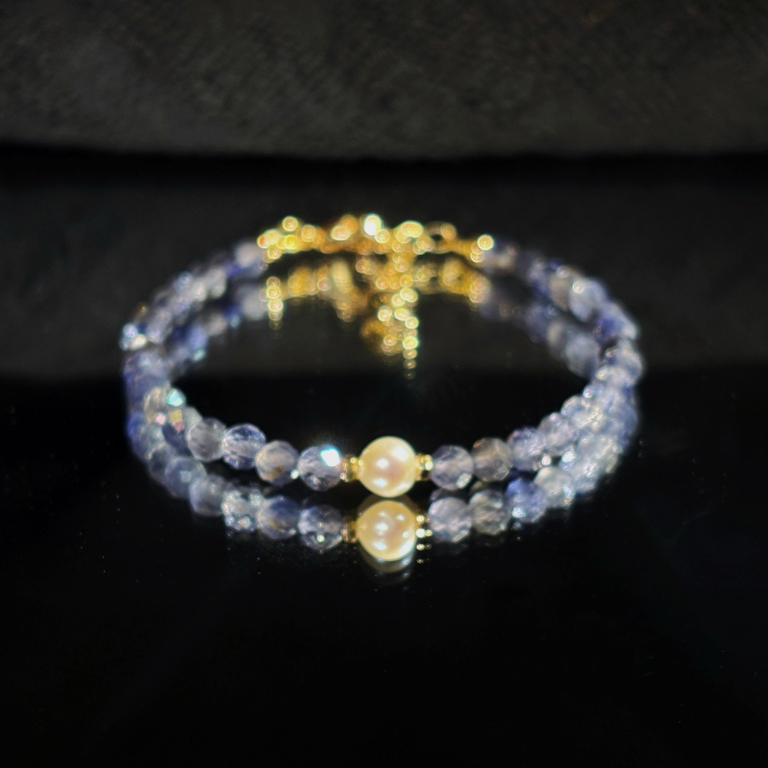 Moon & Star Path Faceted Iolite Crystal Couple Bracelets