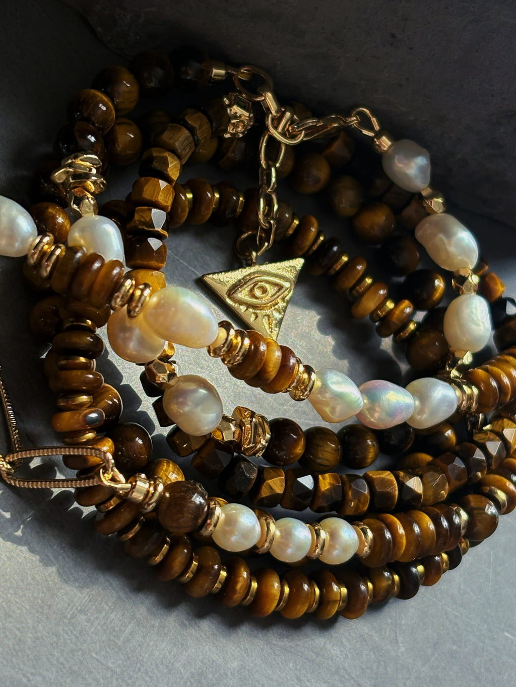 Spiritual Animal Tiger Eye Pearl Bracelet Chain of Valor Courage