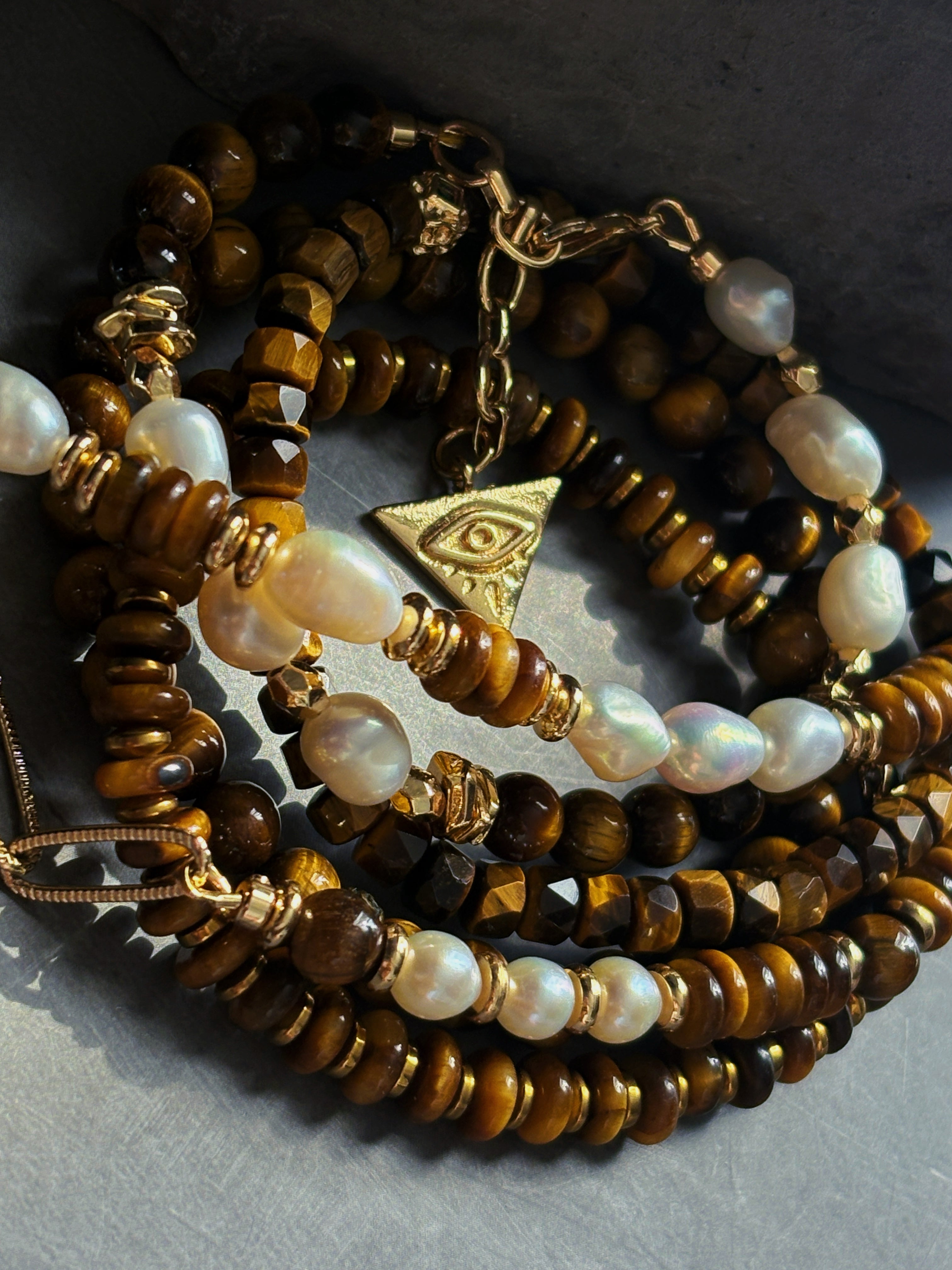 Spiritual Animal Tiger Eye Pearl Strength Necklace