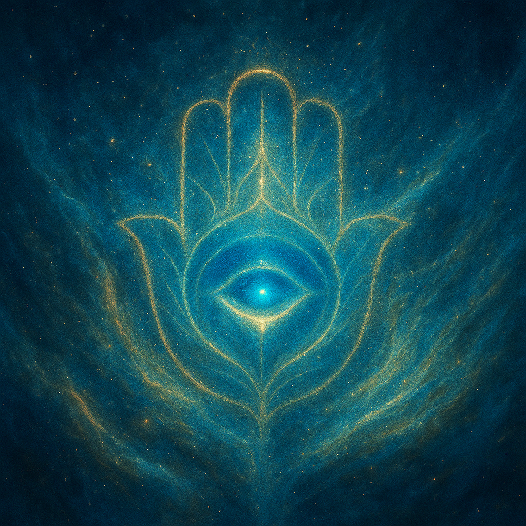 Magic Series Faceted Blue Apatite Evil Eye Hamsa Moon Bracelet