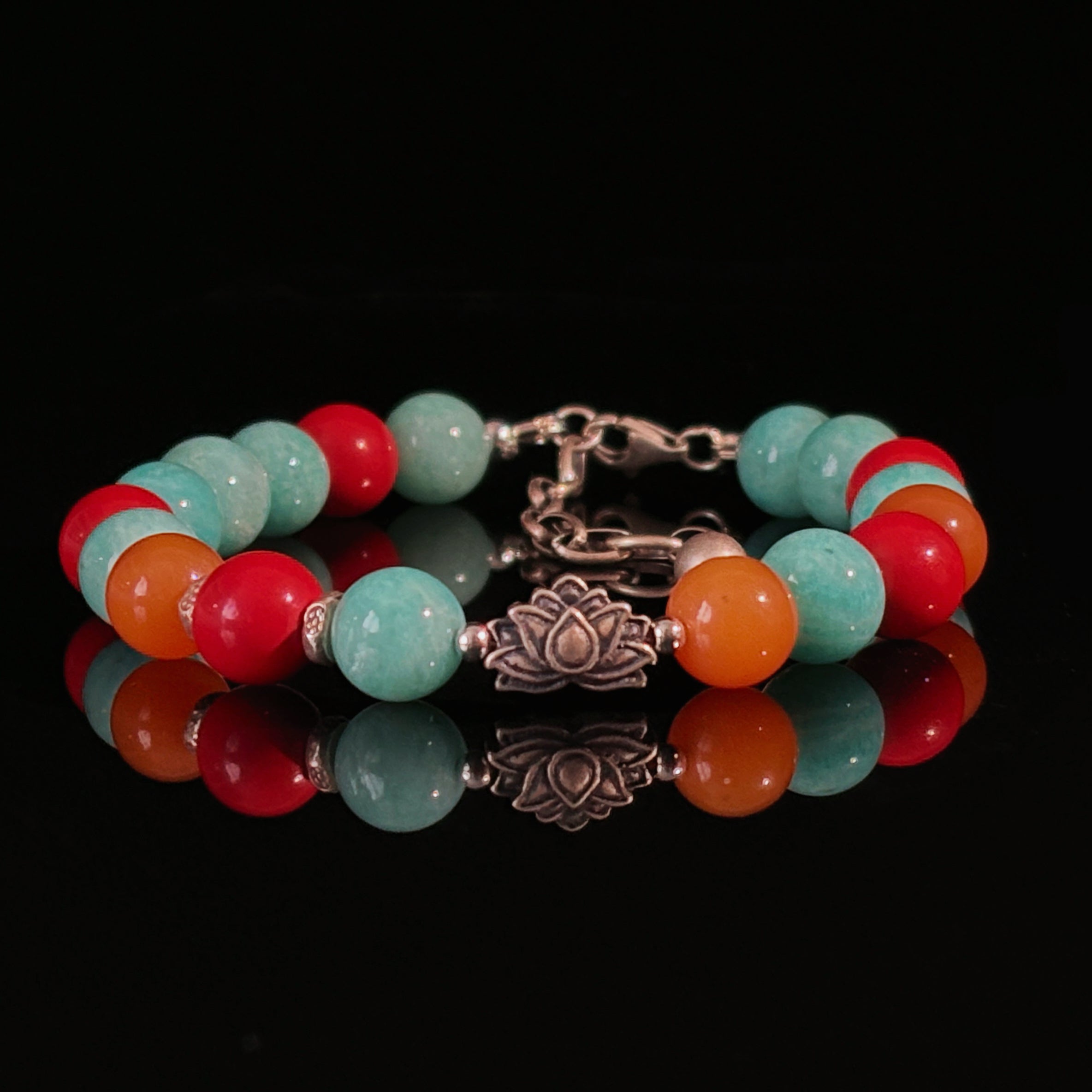 Mystic Himalayan Radiance of Manasarovar Amazonite Cinnabar Yellow Jade Bracelet