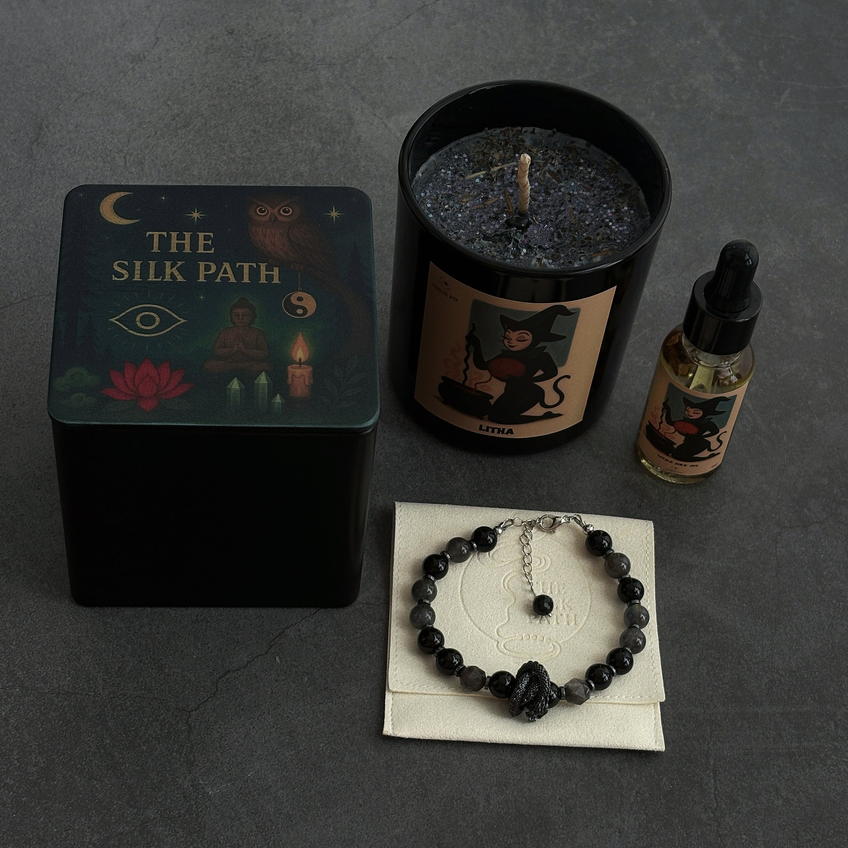Litha Ritual Set Candle Botanical Oil & Crystal Bracelet