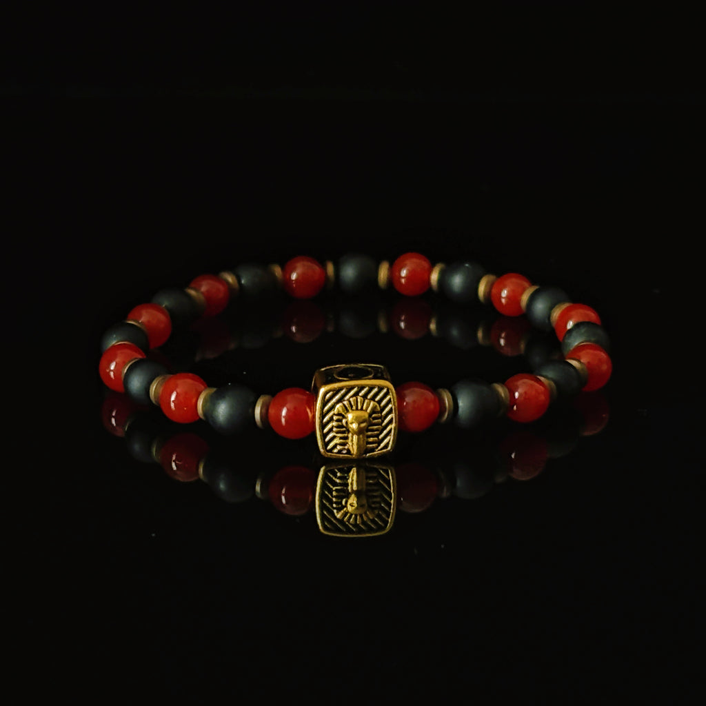 Silk Road Relic Pharaoh Majesty Obsidian Red Agate Crystal Bracelet