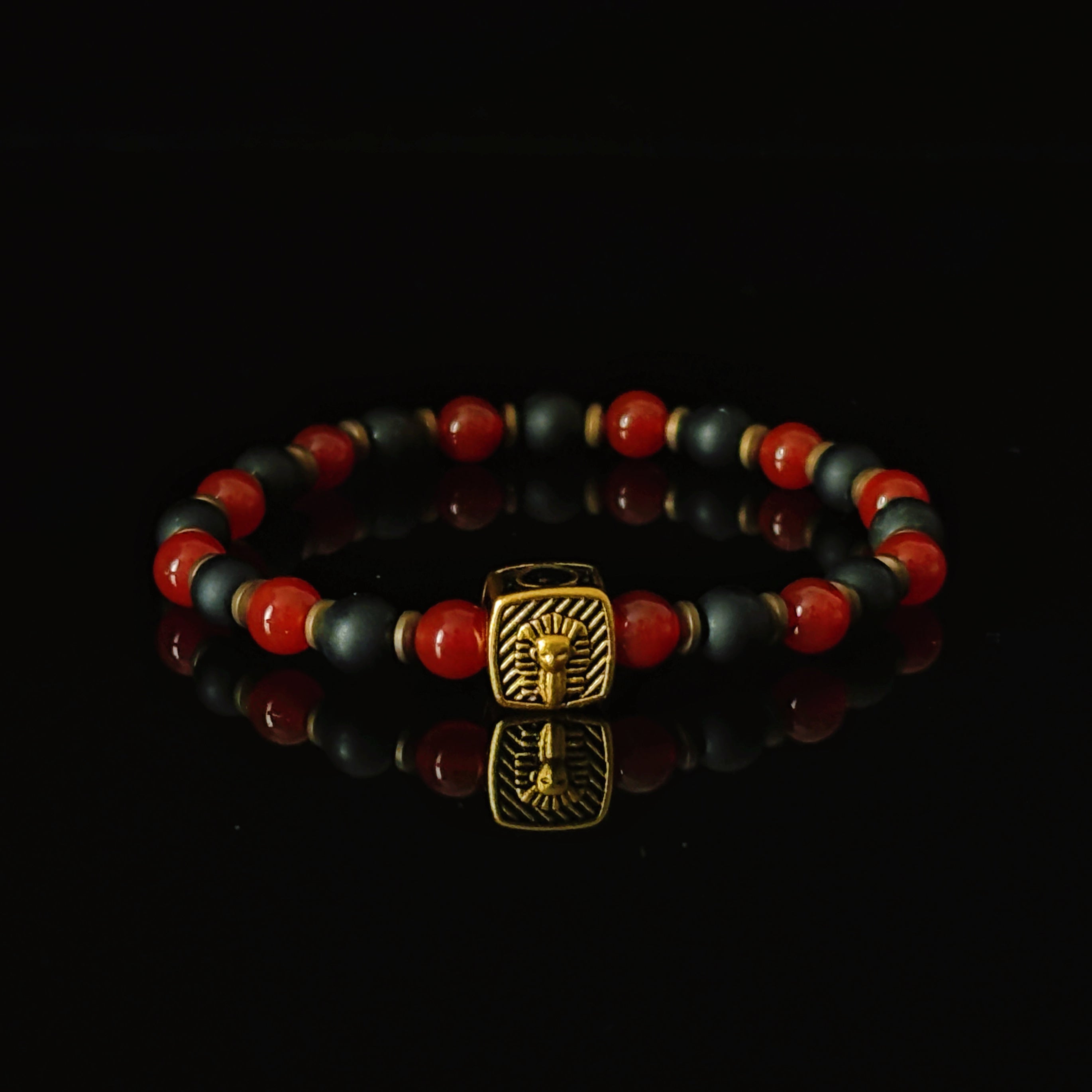 Silk Road Relic Pharaoh Majesty Obsidian Red Agate Crystal Bracelet