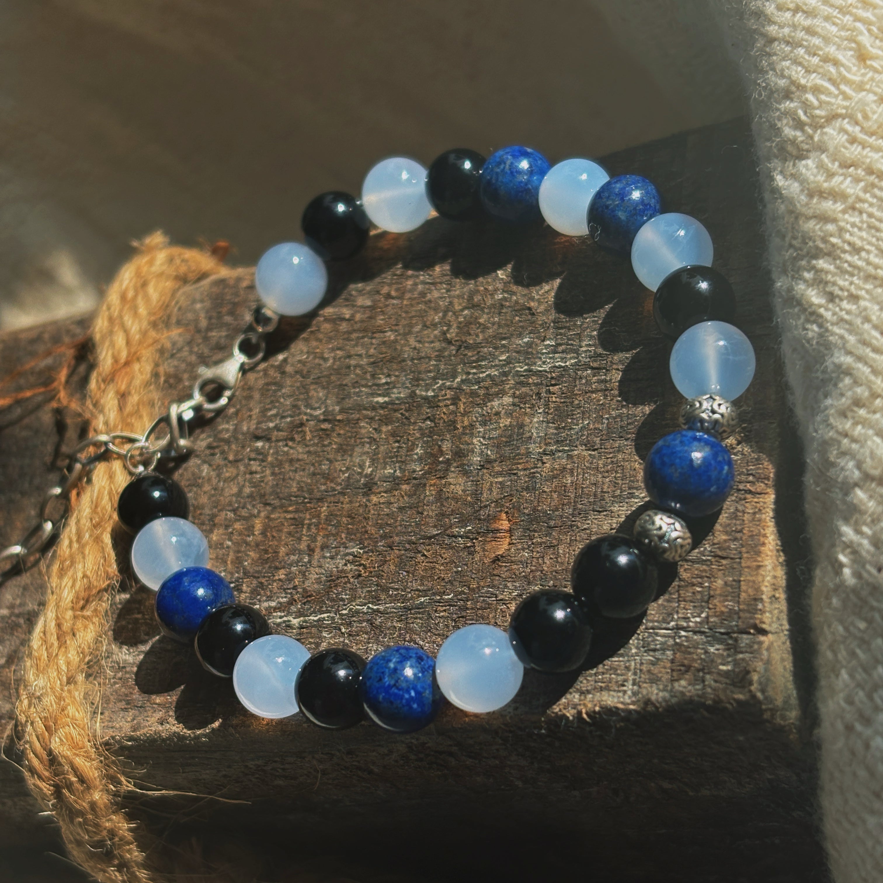Light of Yamdrok Lapis Lazuli Blue Chalcedony Obsidian Clarity Bracelet