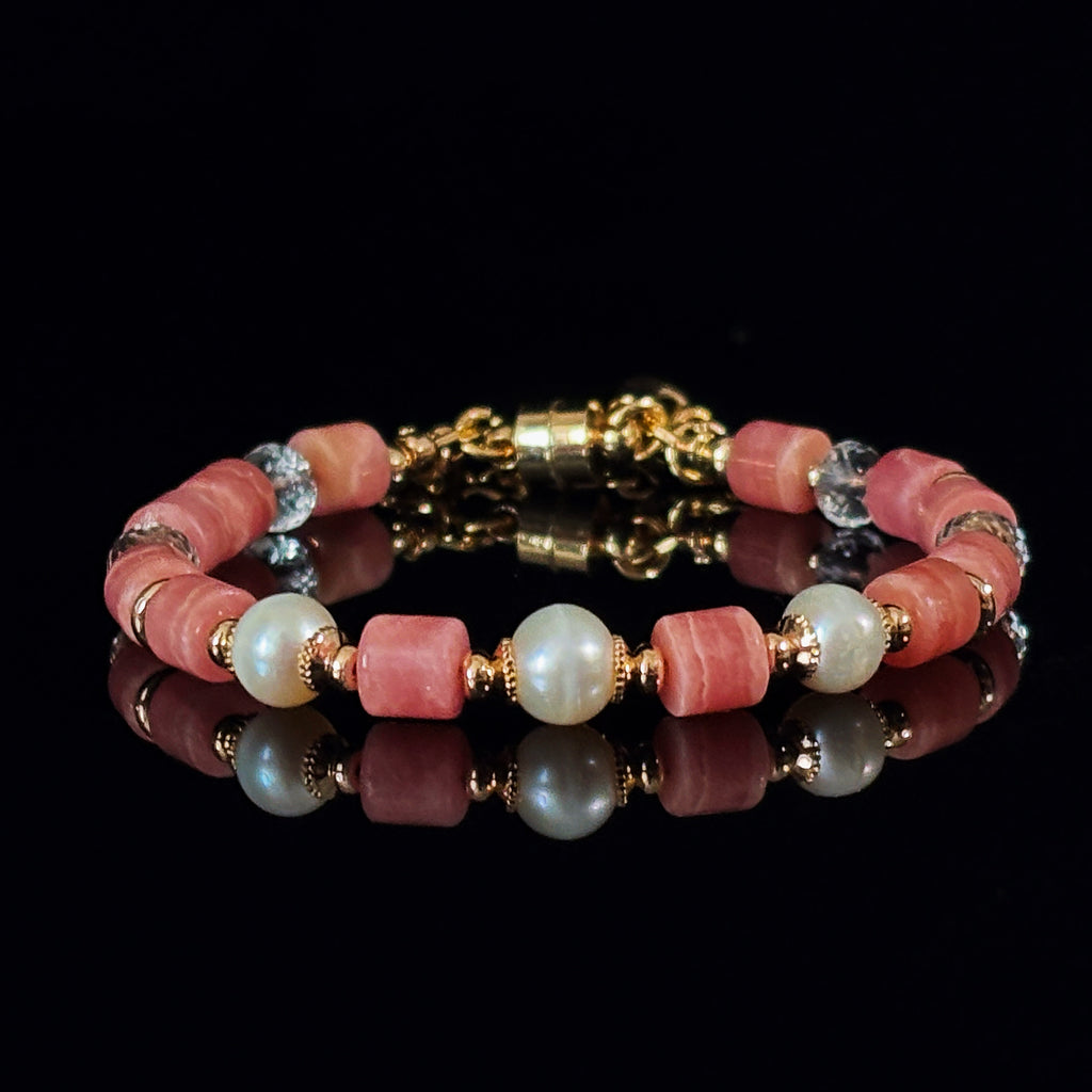 Healing Series Rose Empress Rhodochrosite Pearl Clear Quartz Bracelet
