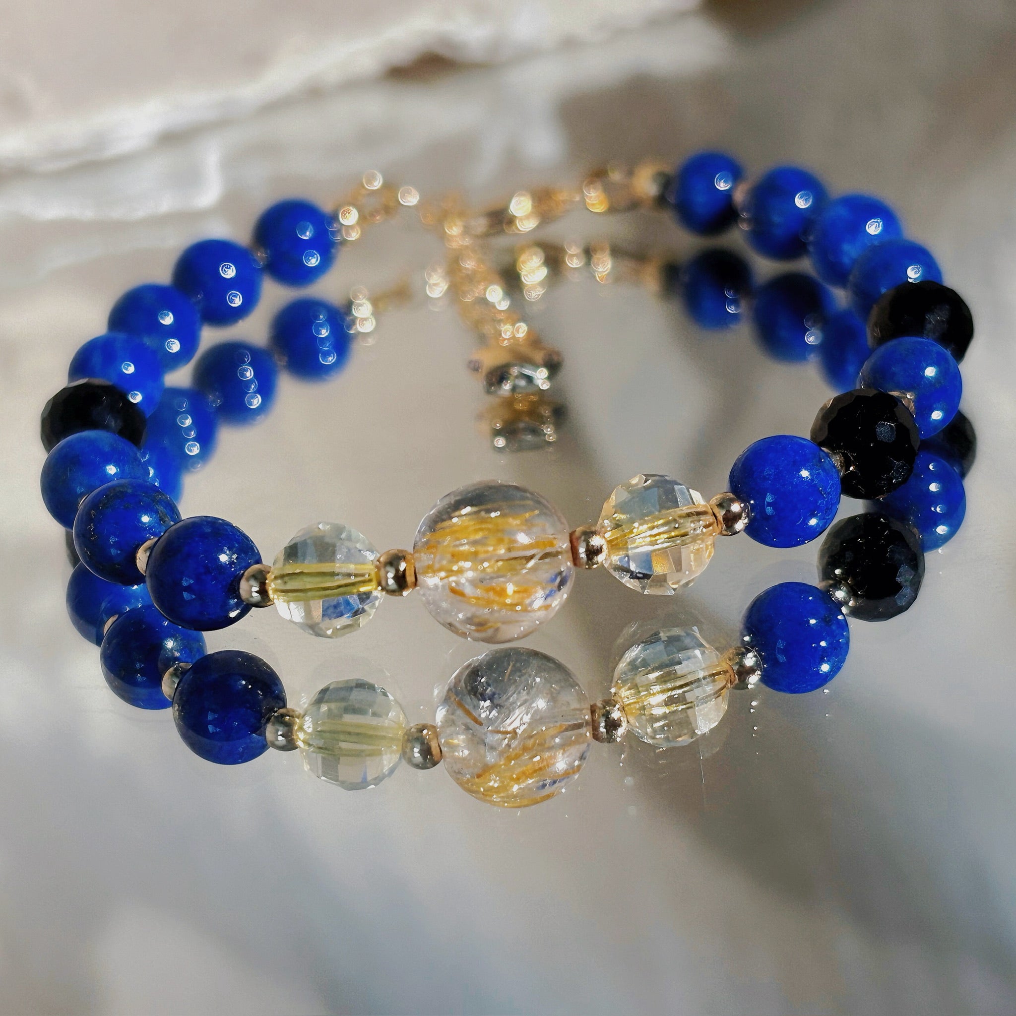 Astronomy & Stars Lapis Lazuli Golden Rutilated Quartz Black Tourmaline Bracelet