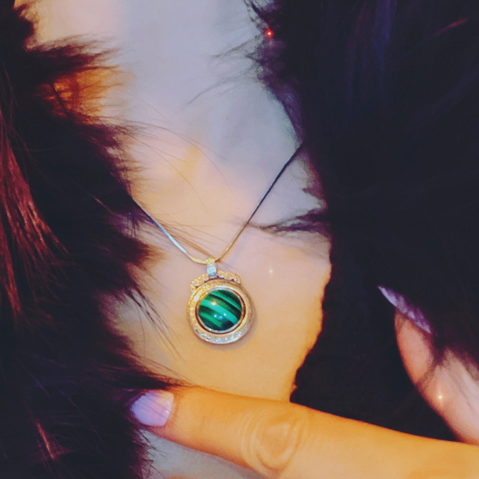 Malachite Rotating Pendant in 925 Sterling Silver Engraved Setting