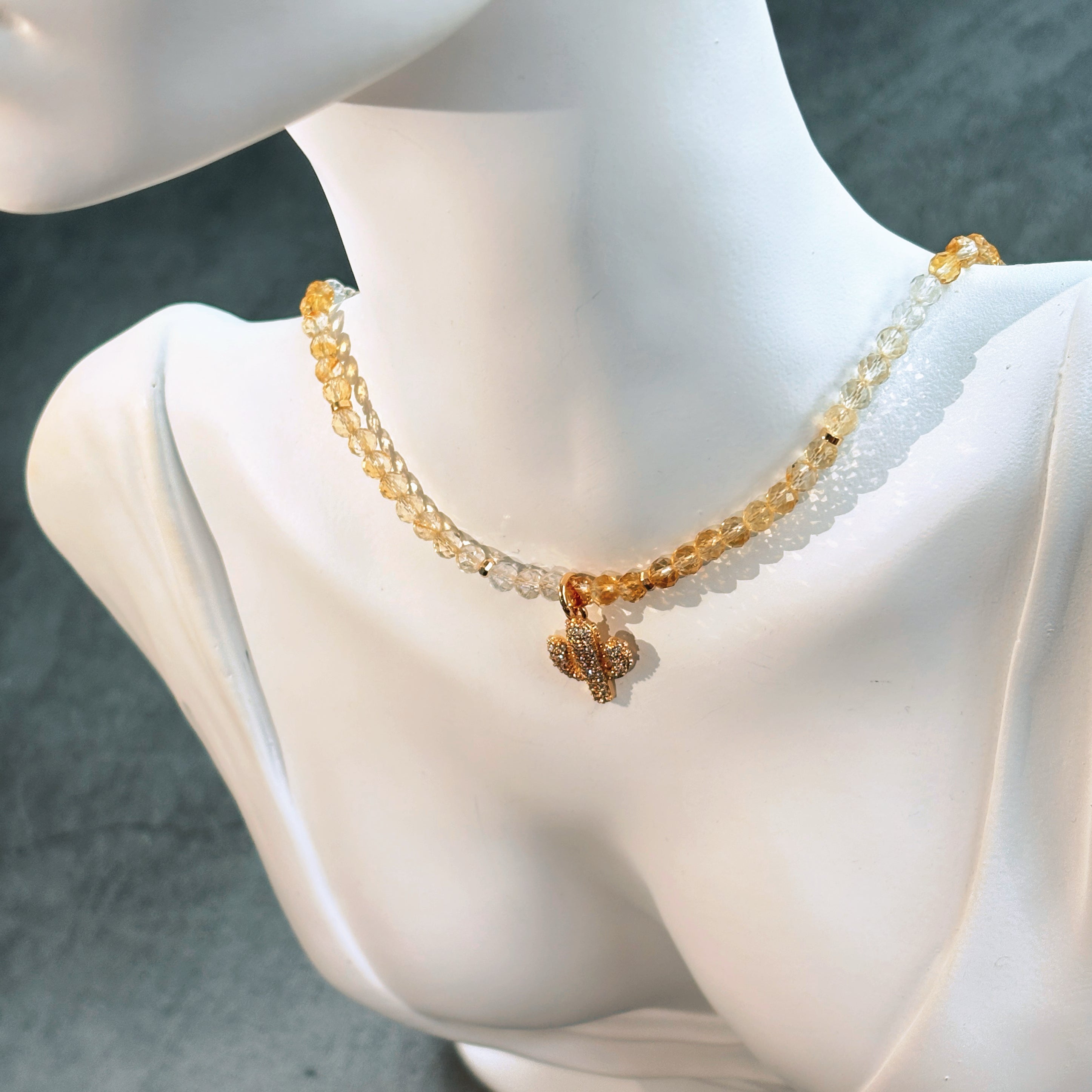 Desert Light Citrine Gold-Filled Cactus Pendant Prosperity Necklace