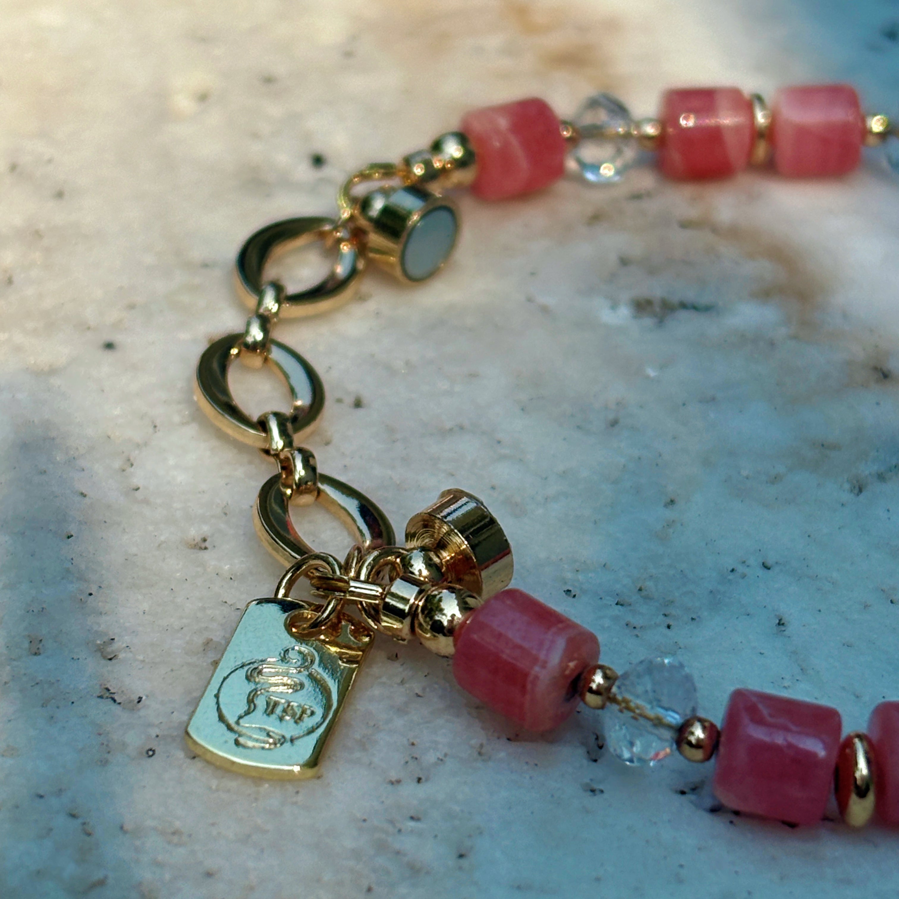 Healing Series Rose Empress Rhodochrosite Pearl Clear Quartz Bracelet