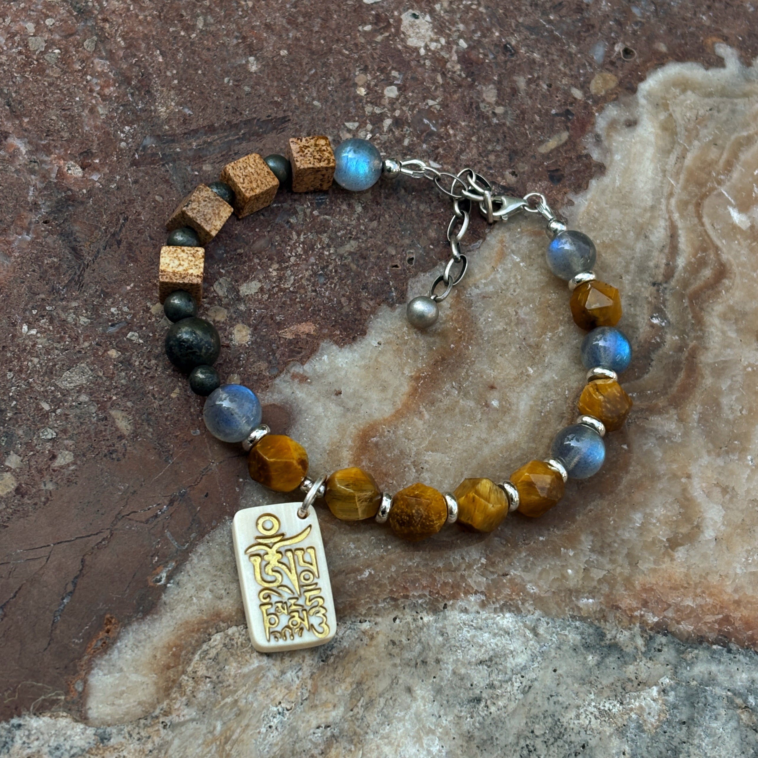 Silk Road Relic Golden Tiger’s Eye Labradorite Pyrite Wisdom Bracelet