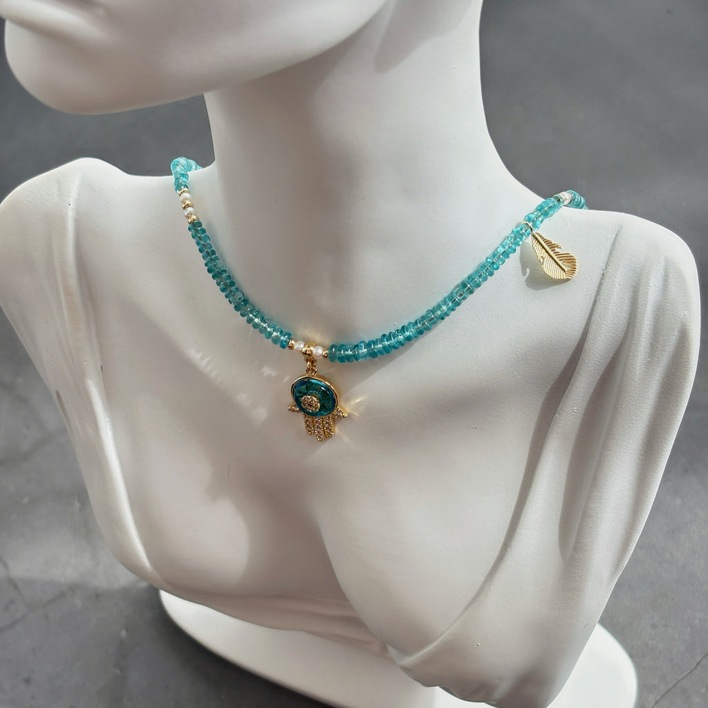 Ethereal Guardian Blue Apatite Evil Eye Necklace