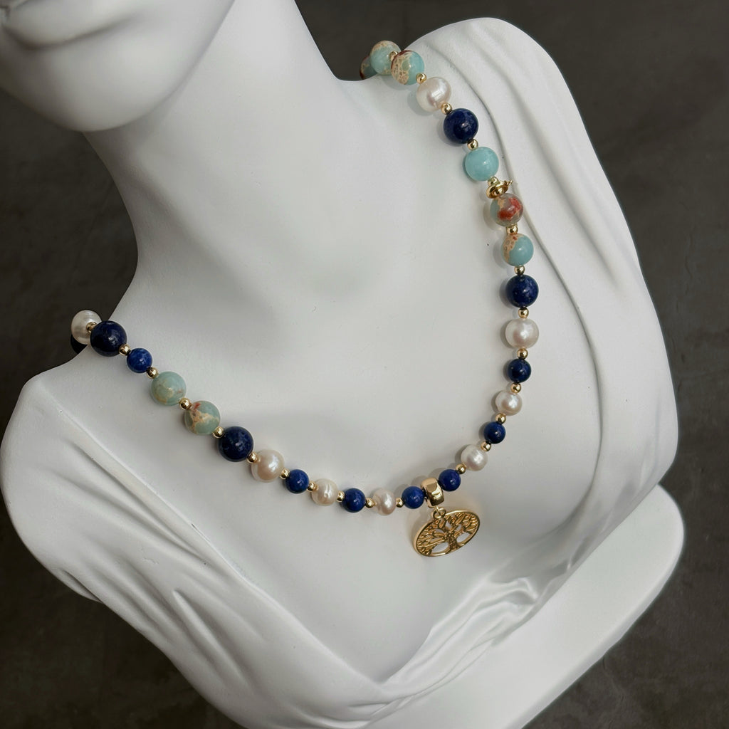 Moonlit Tree Aqua Terra Jasper Renewal Crystal Necklace