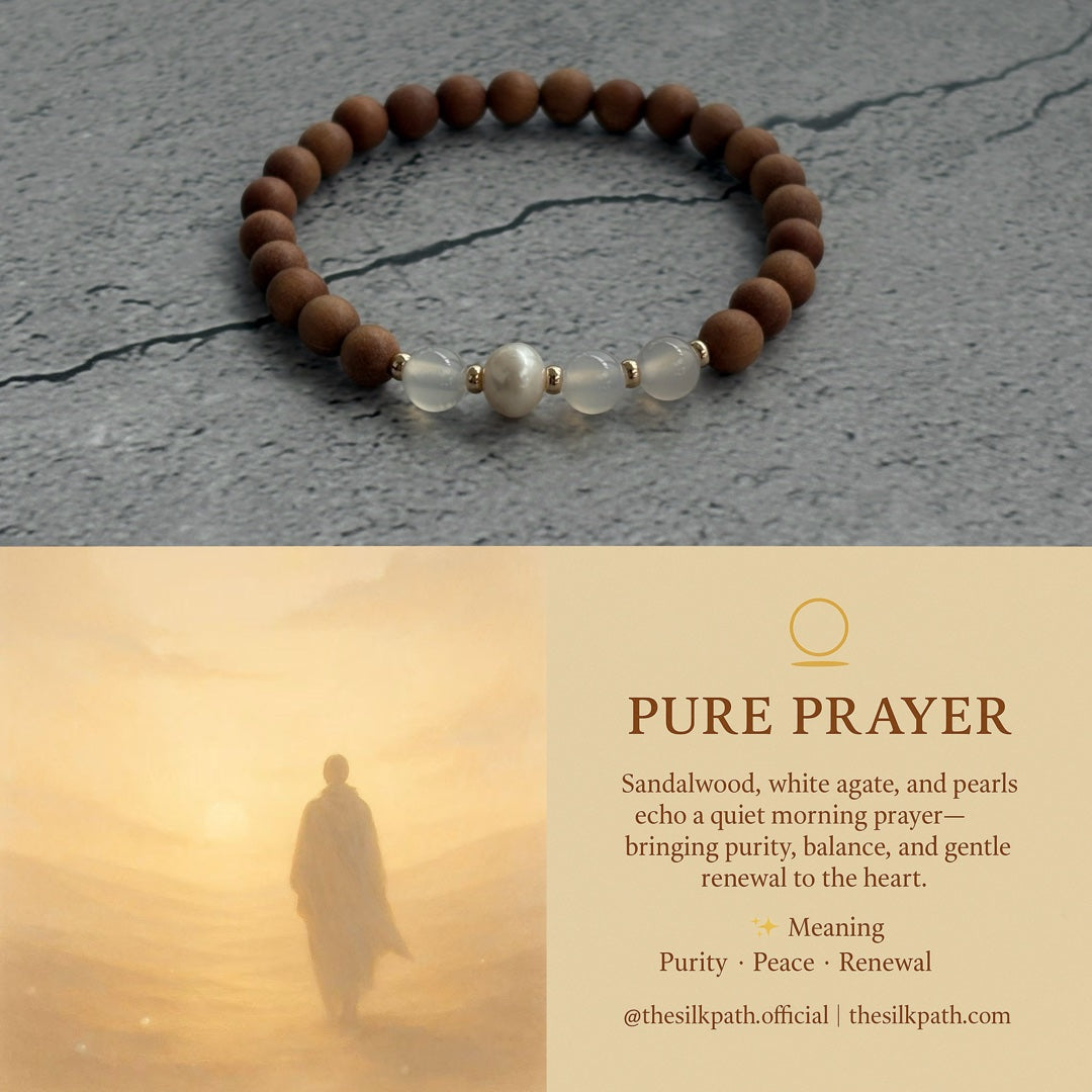 Pure Prayer Sandalwood White Agate Pearl Bracelet