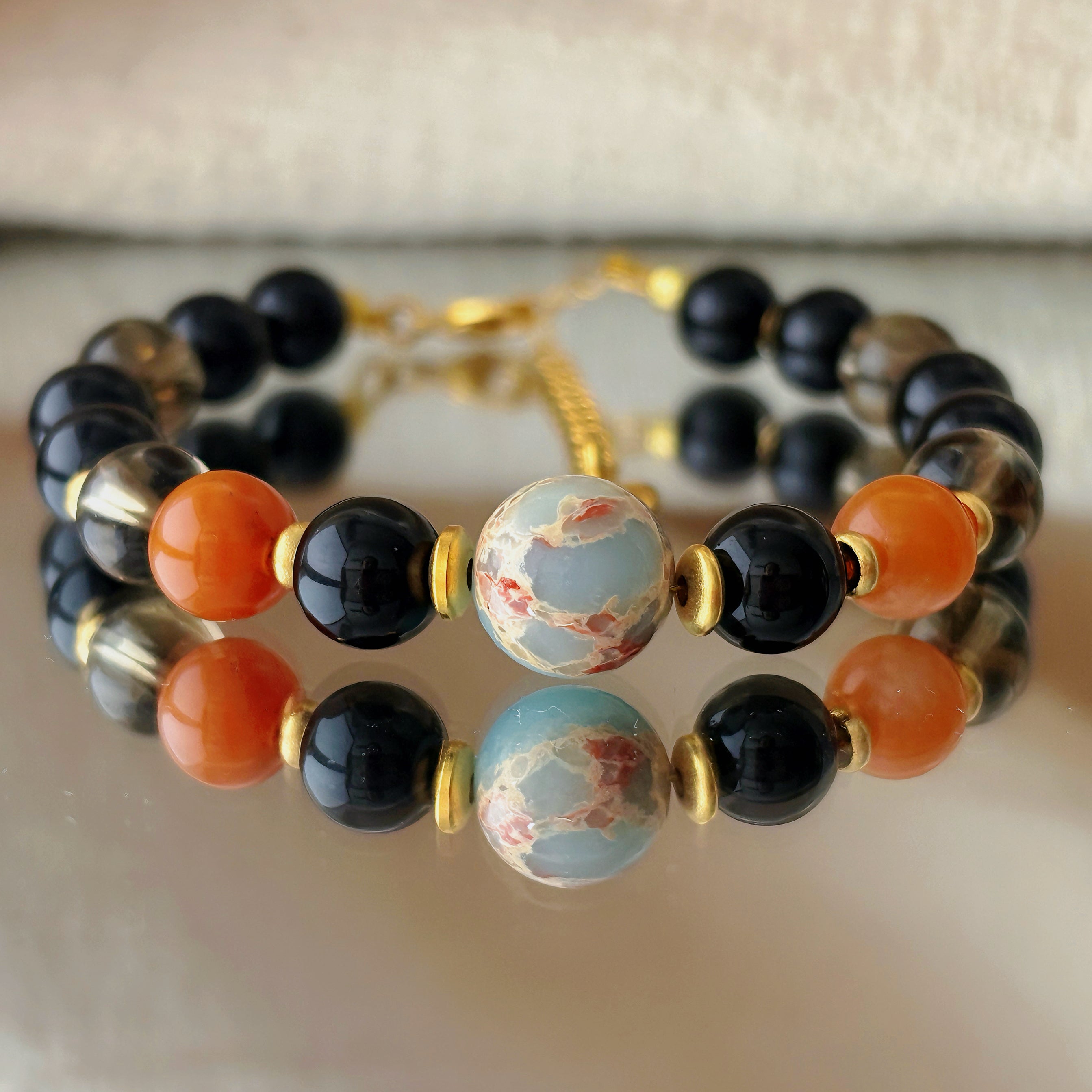 Guardian of Buddhas Obsidian Smoky Quartz Topaz Guardian Bracelet