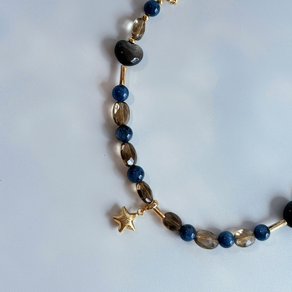 Starlit Silver Obsidian Blue Kyanite Guardian Necklace