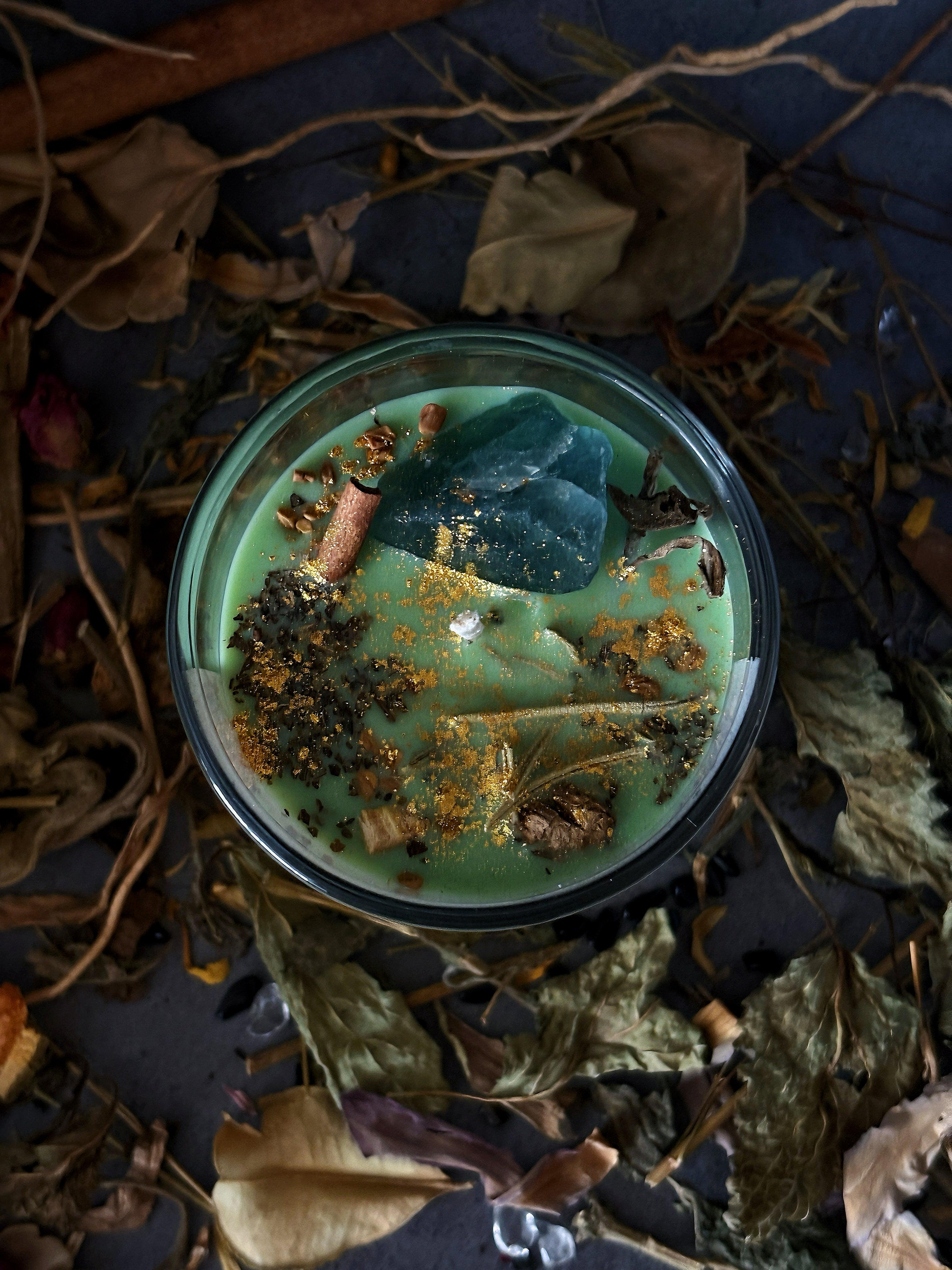 Golden Alchemy Prosperity Crystal Candle