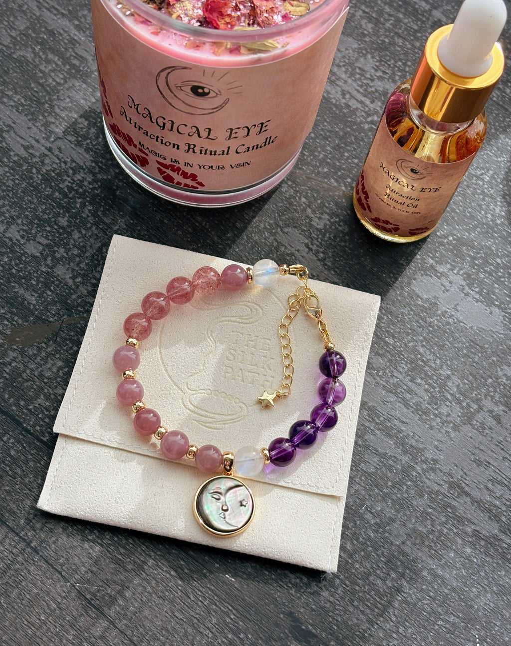 Attraction Rose Quartz Moonstone Amethyst Confidence Bracelet