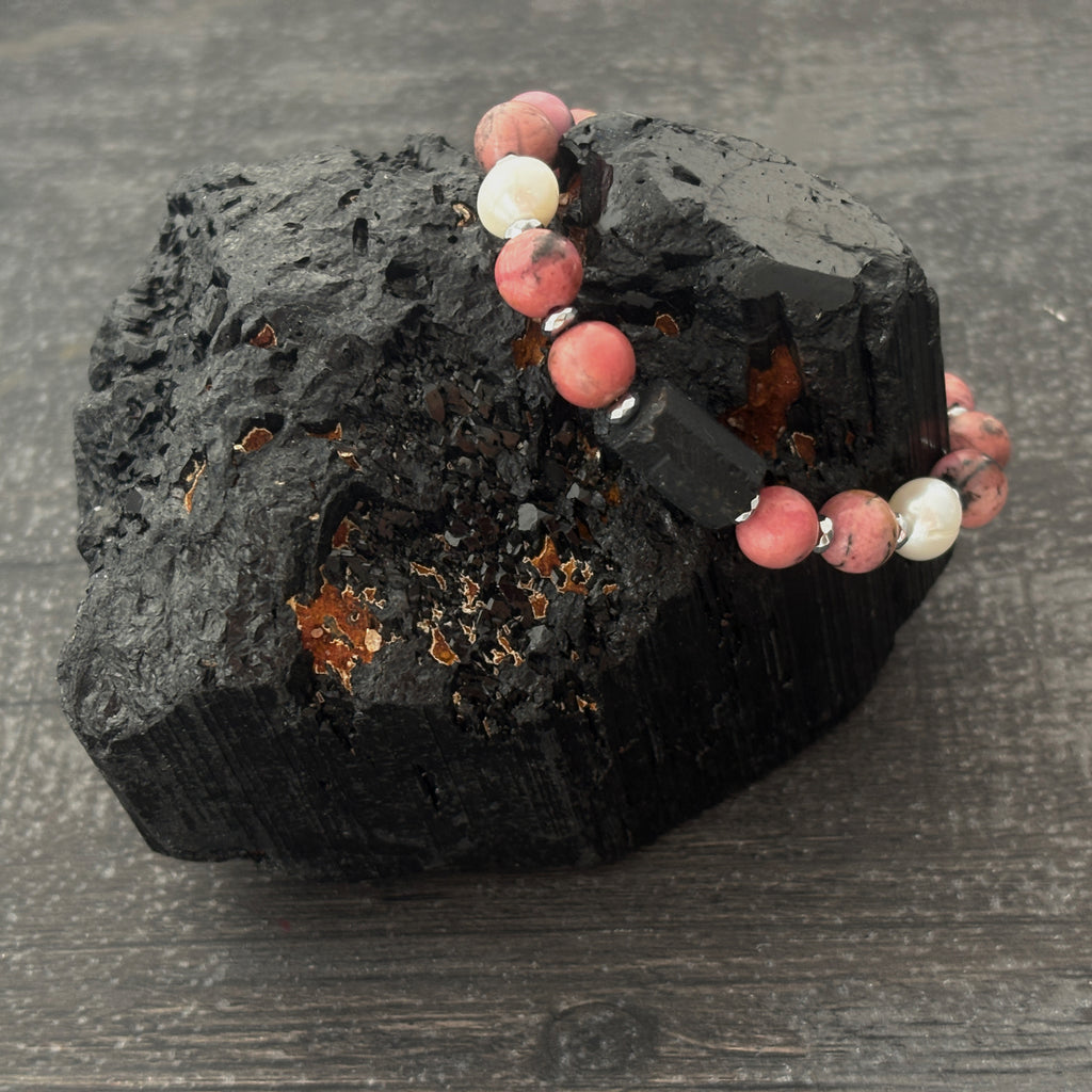 Aurora Guard Rhodochrosite Black Tourmaline Protection Healing Bracelet
