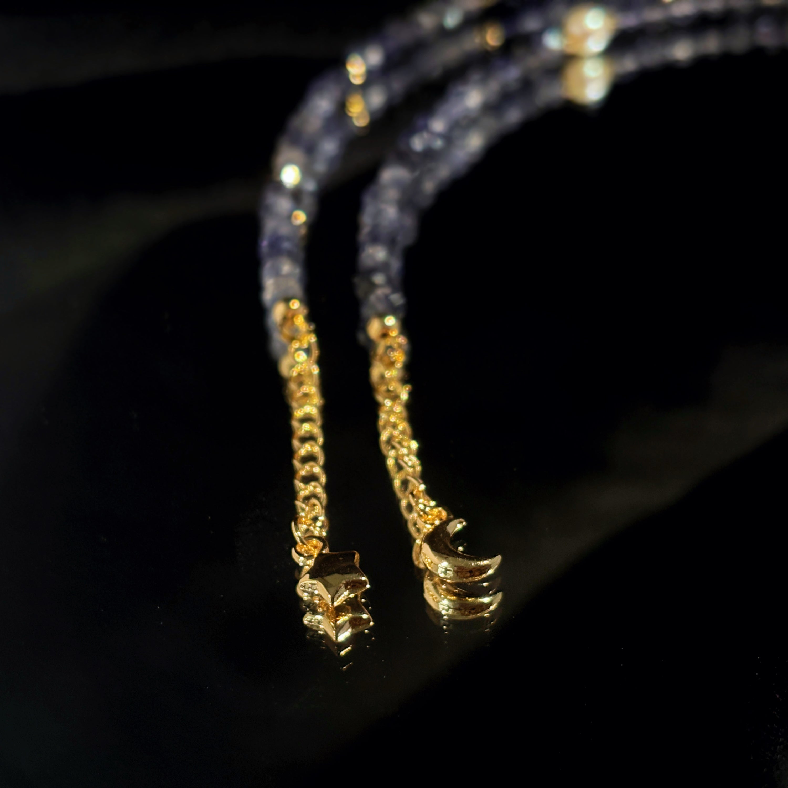 Moon & Star Path Faceted Iolite Crystal Couple Bracelets