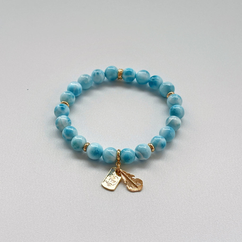 Ocean Feather Larimar & Feather Talisman Healing Bracelet