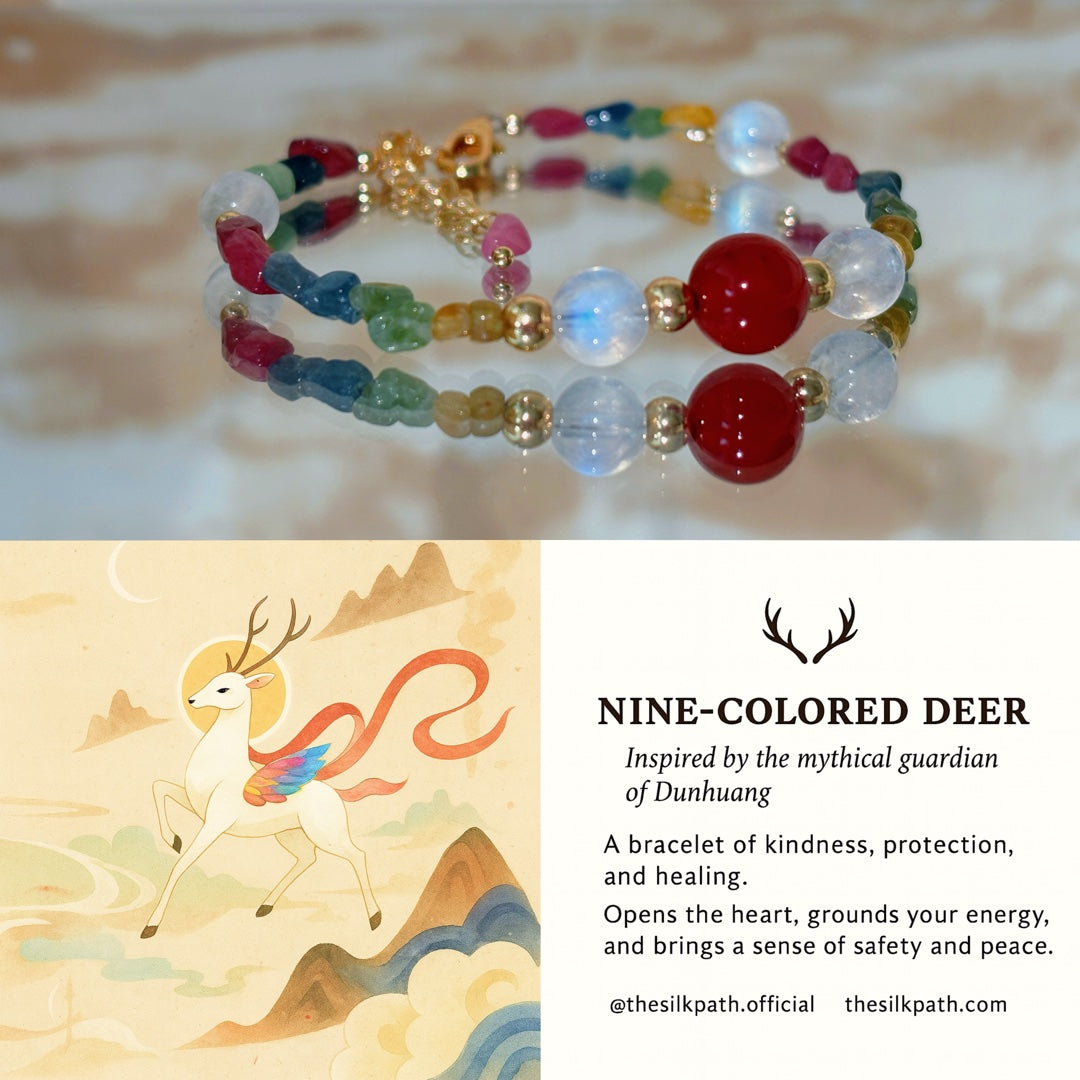Nine-Colored Deer Tourmaline Moonstone Compassion Healing Bracelet