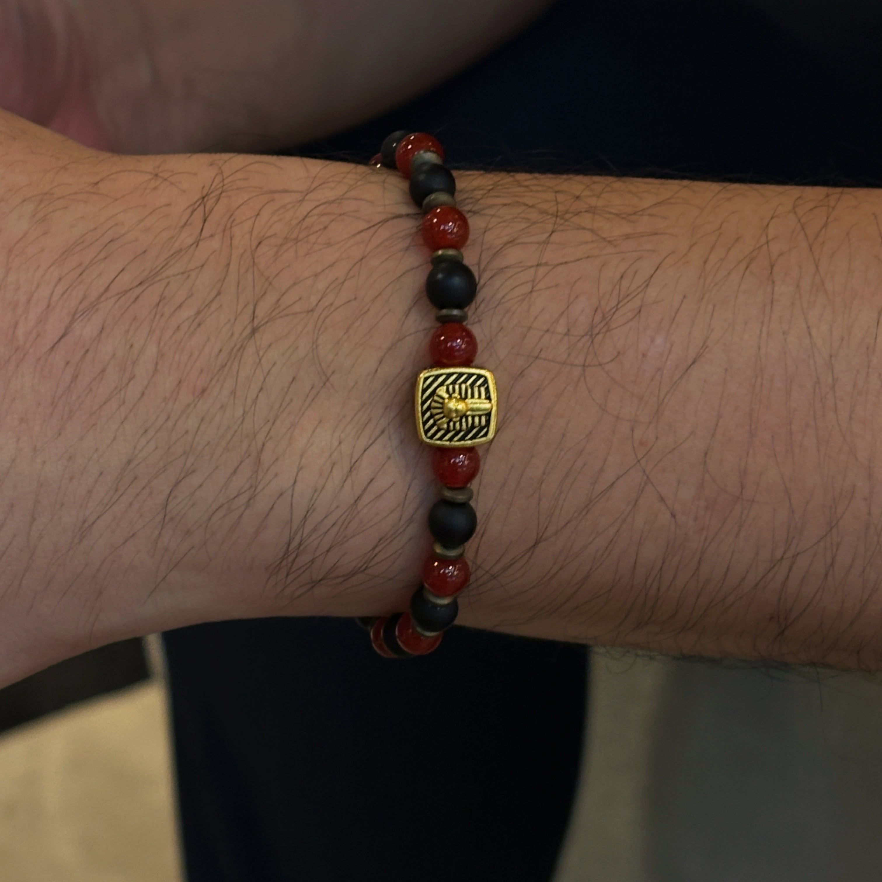 Silk Road Relic Pharaoh Majesty Obsidian Red Agate Crystal Bracelet