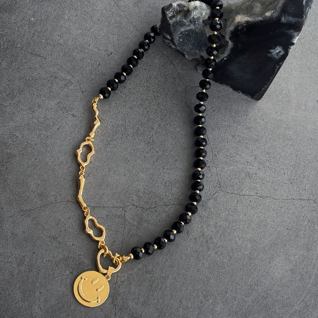 Lucky Smile Faceted Black Onyx Lucky Necklace