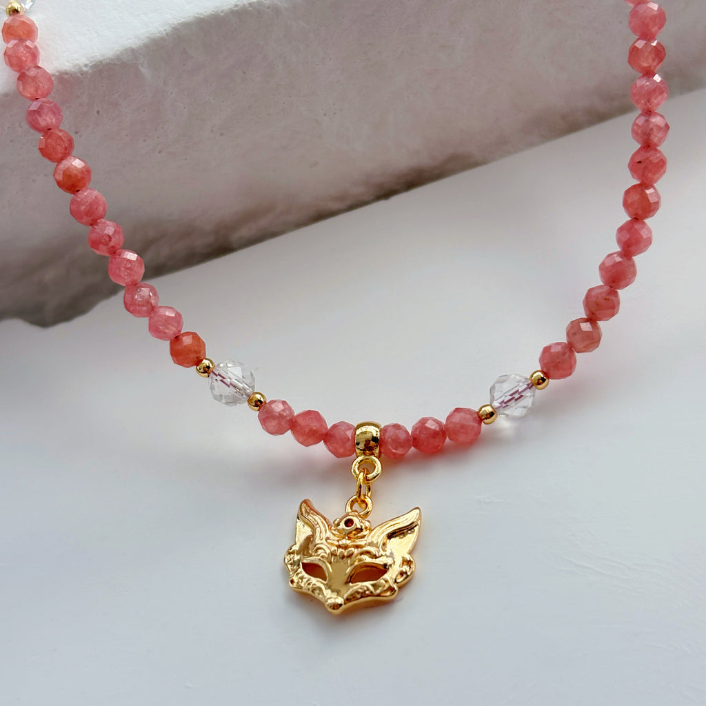 Enchanted Fox Rhodochrosite Pink Crystal Necklace
