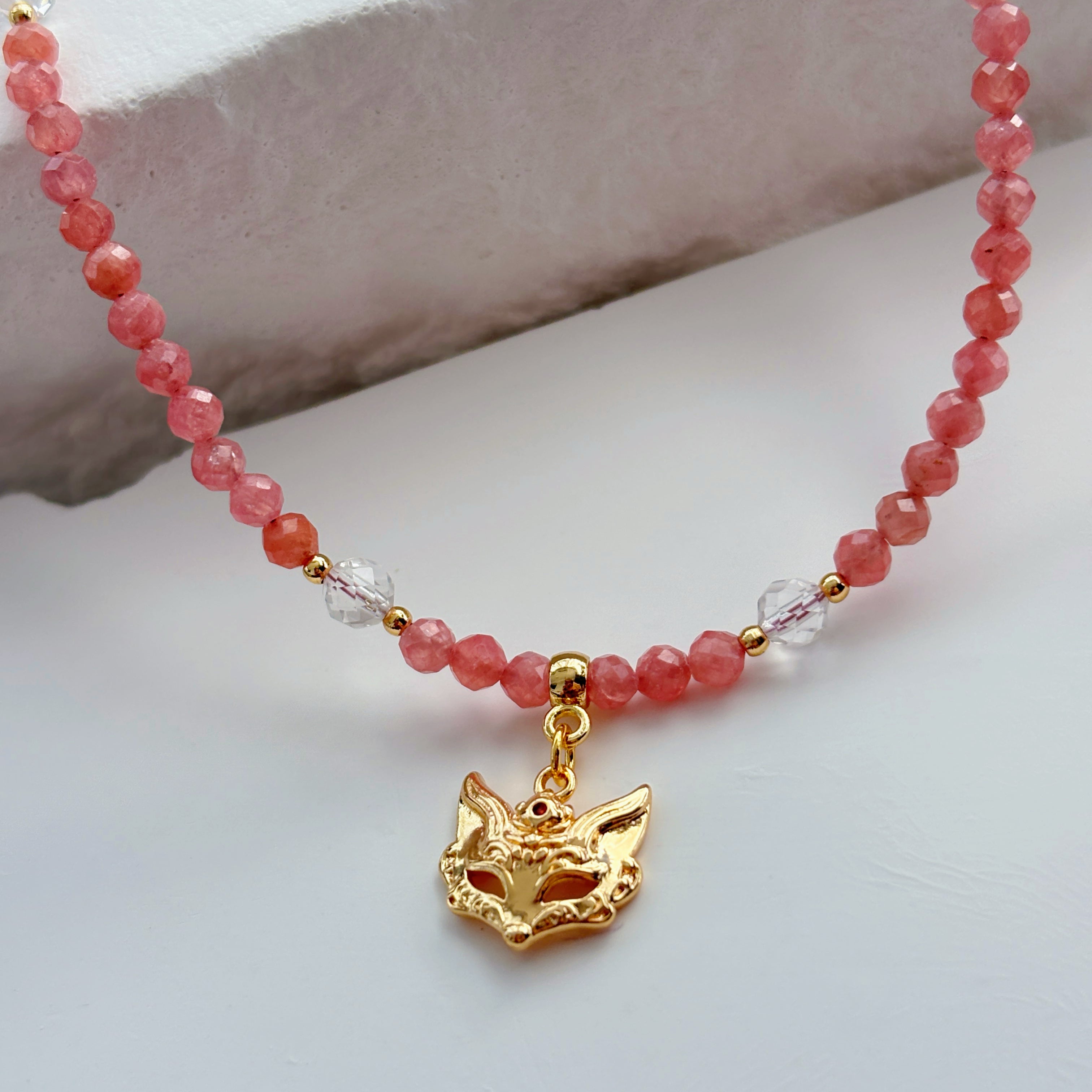 Enchanted Fox Rhodochrosite Pink Crystal Necklace