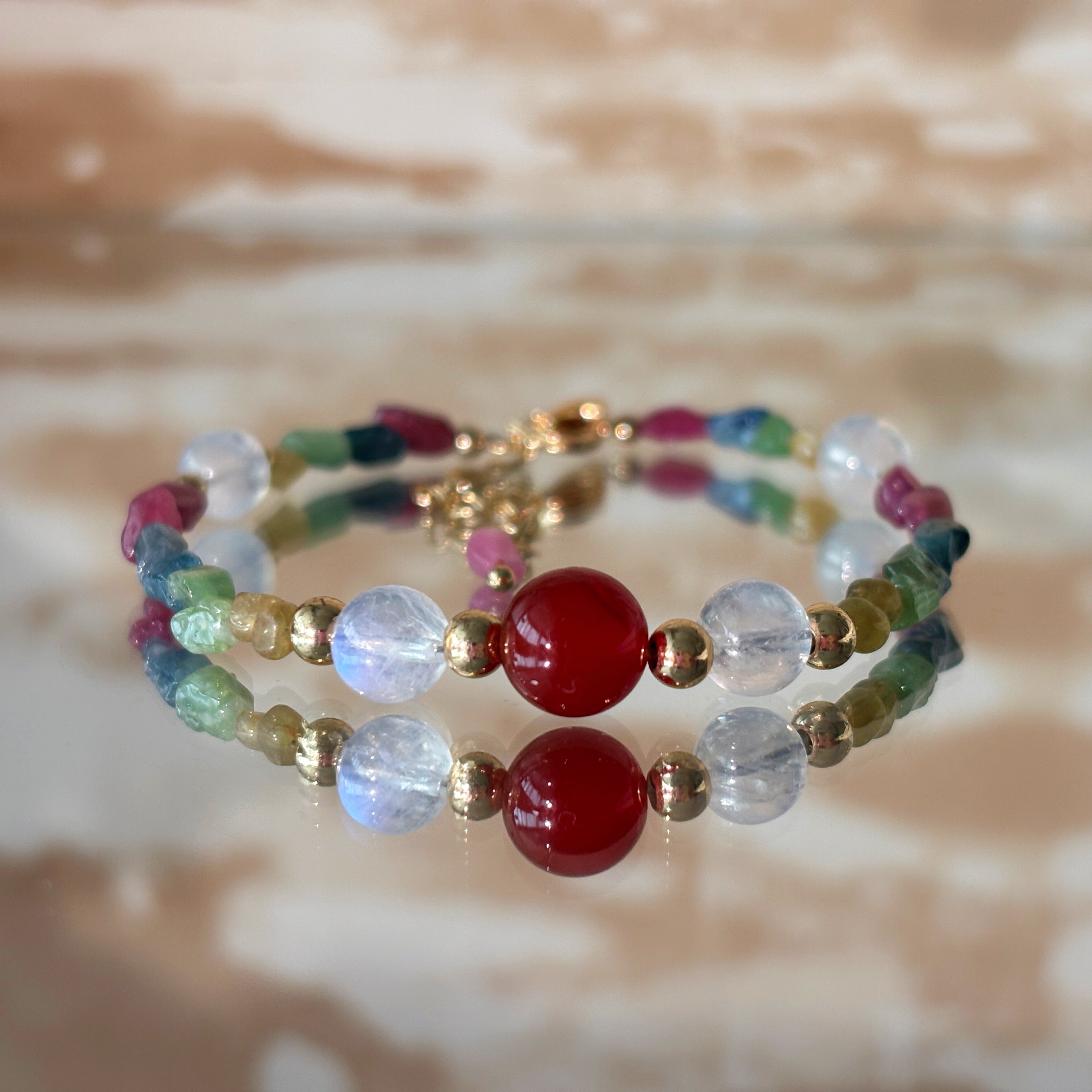 Nine-Colored Deer Tourmaline Moonstone Compassion Healing Bracelet