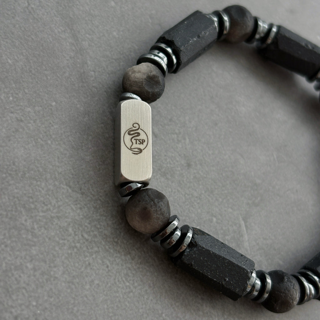 Silent Guardian Black Tourmaline Silver Obsidian Protection bracelet