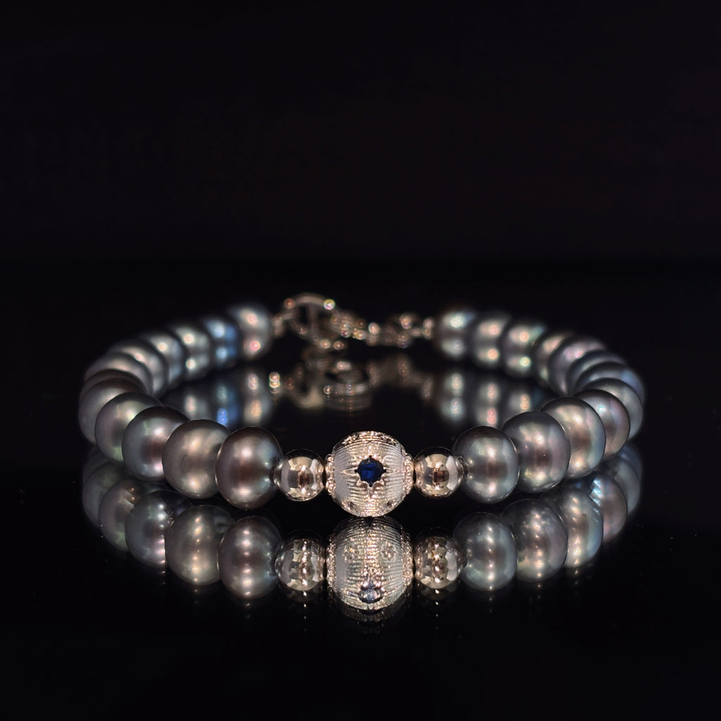Moon shadow Grey Pearl Blue Zircon Strength Bracelet
