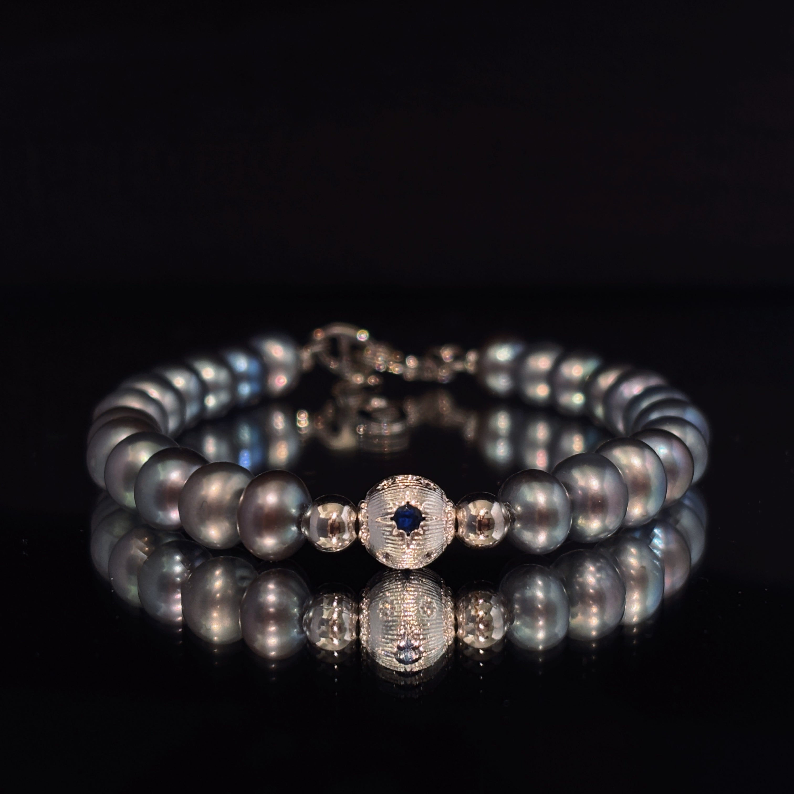 Moon shadow Grey Pearl Blue Zircon Strength Bracelet