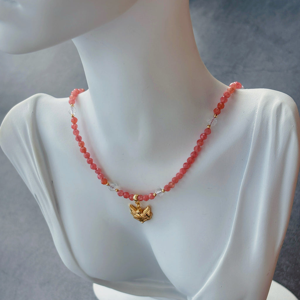 Enchanted Fox Rhodochrosite Pink Crystal Necklace