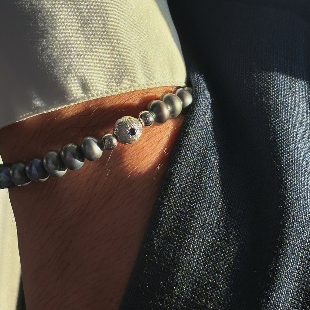 Moon shadow Grey Pearl Blue Zircon Strength Bracelet