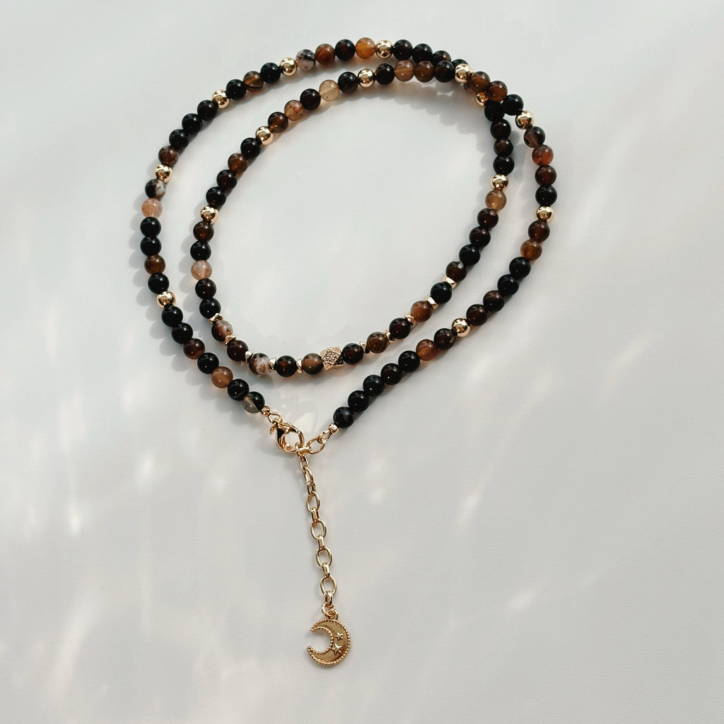 Relic Bloom Black Sakura Agate Zircon Transformation Necklace
