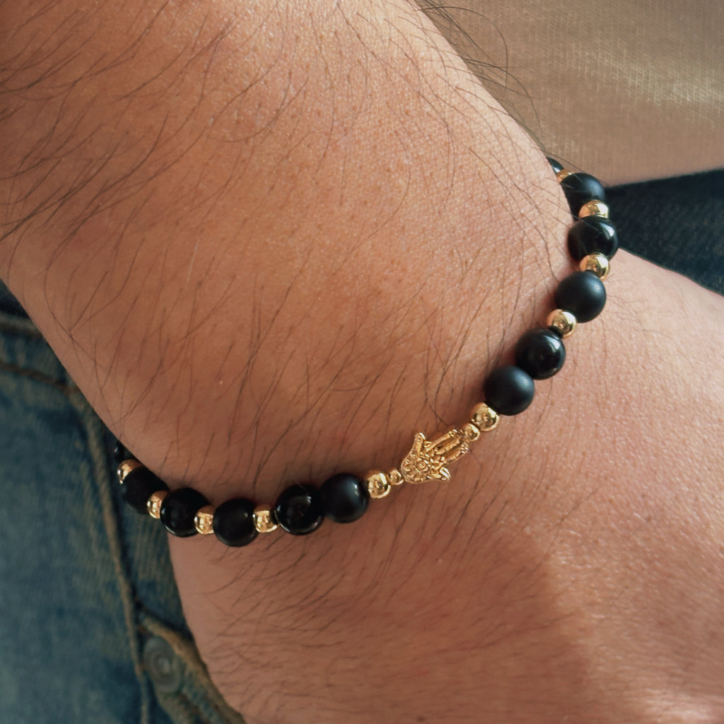 Black Aegis Obsidian Hamsa Protection Bracelet