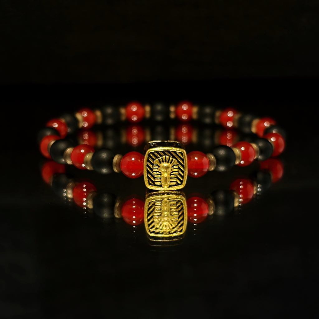 Pharaoh’s Majesty Obsidian Red Agate Crystal Bracelet