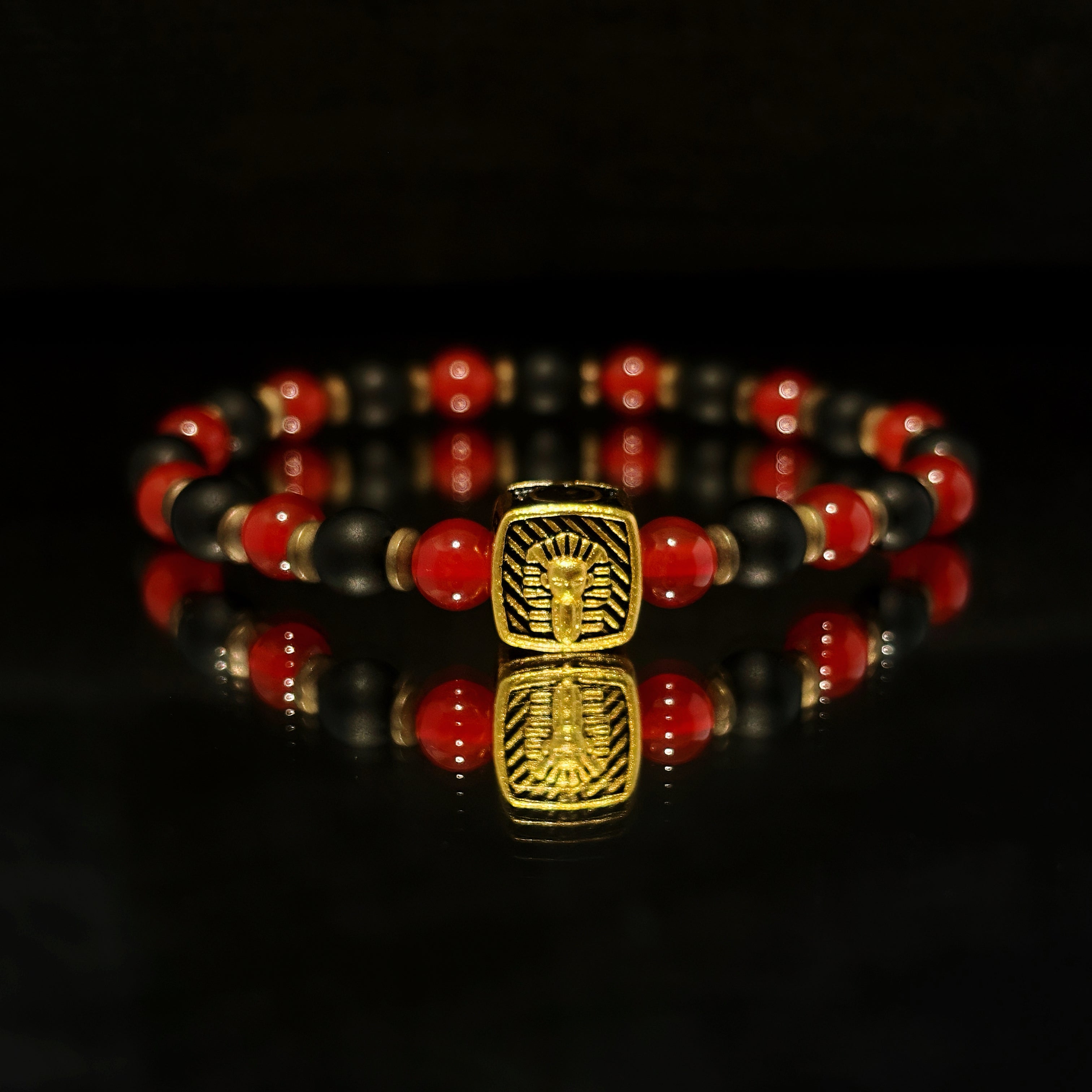 Pharaoh’s Majesty Obsidian Red Agate Crystal Bracelet