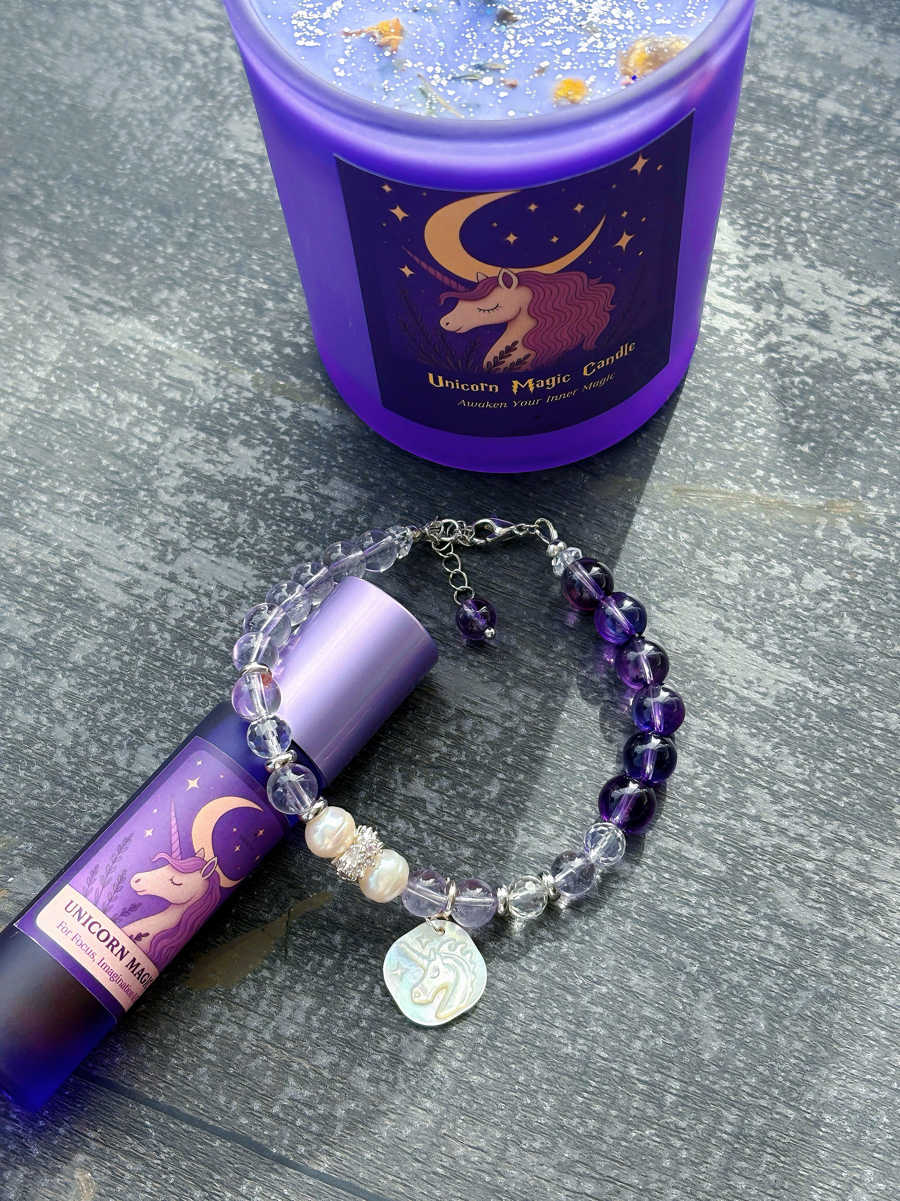 Unicorn Amethyst Clear Quartz Pearl Creativity Bracelet
