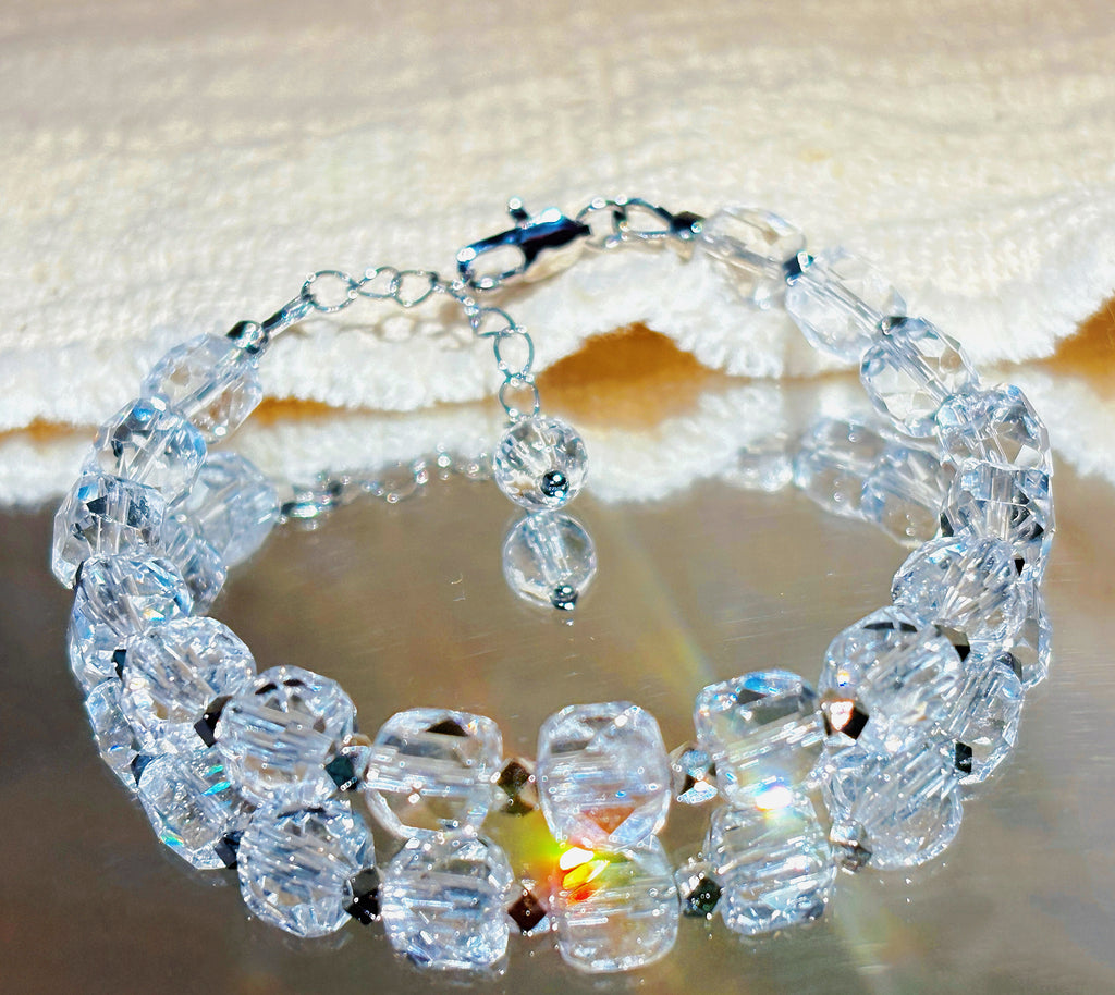 Frozen Light Faceted Clear Quartz Crystal Bracelet