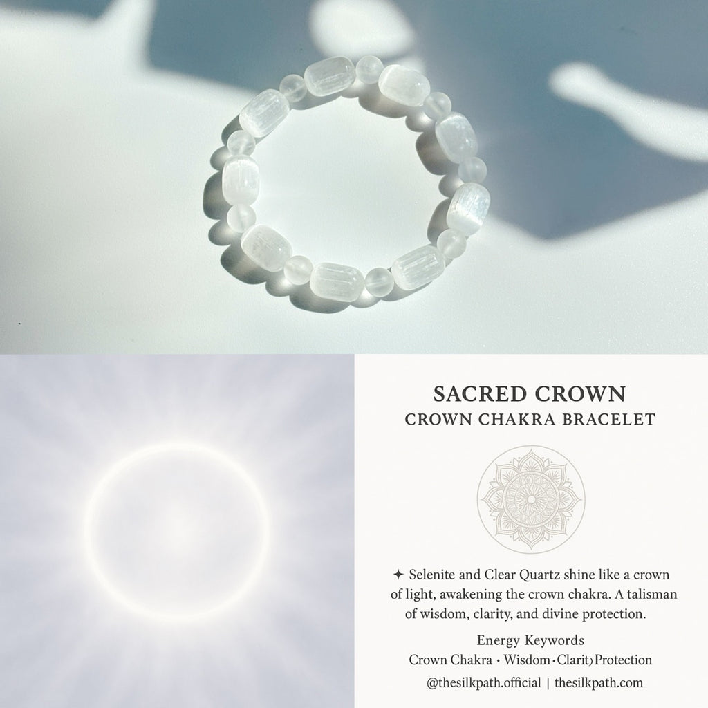 Sacred Crown Chakra Selenite Matte Clear Quartz Bracelet