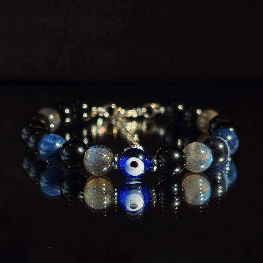 Celestial Shield Obsidian Kyanite Blue Tiger’s Eye Protection Bracelet