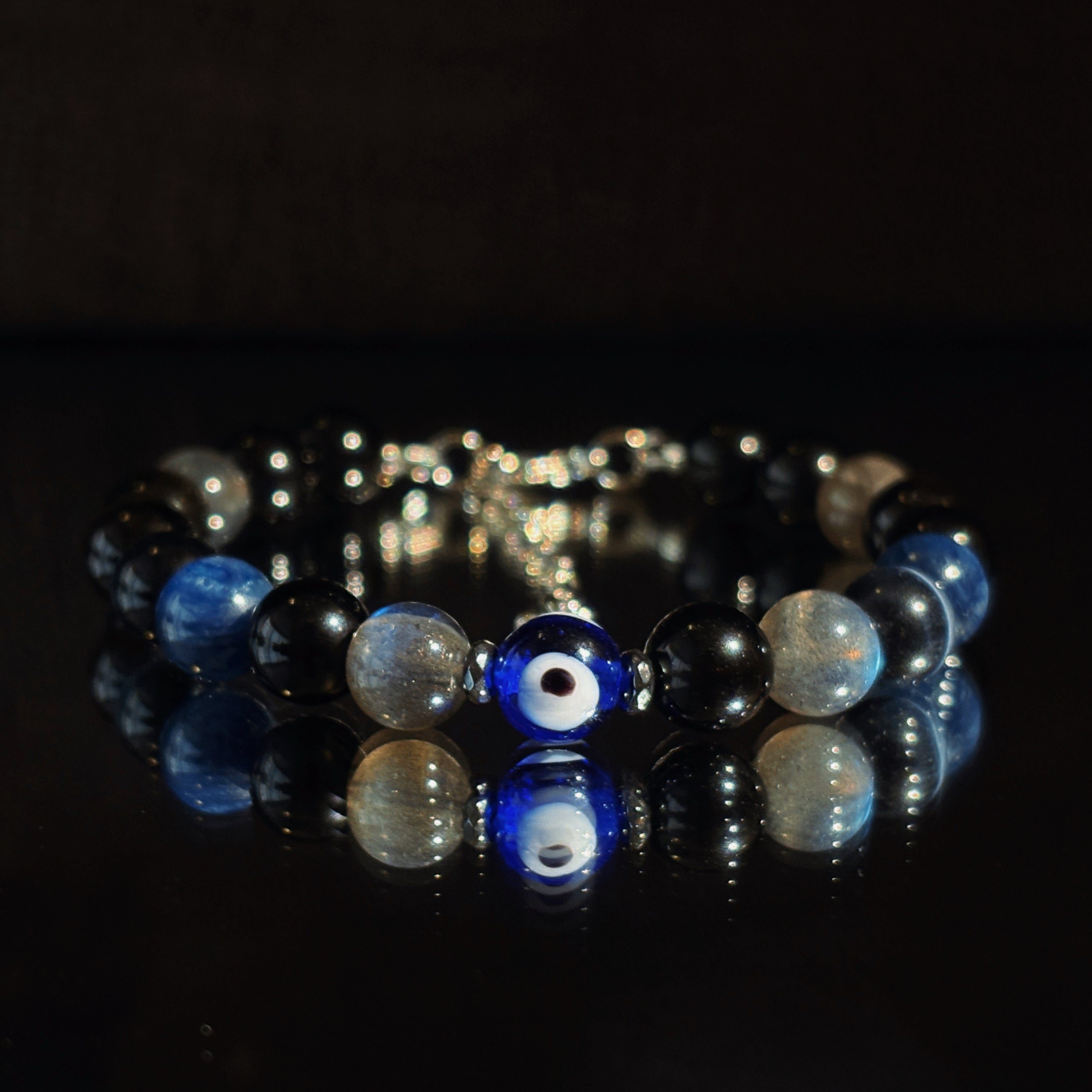 Celestial Shield Obsidian Kyanite Blue Tiger’s Eye Protection Bracelet