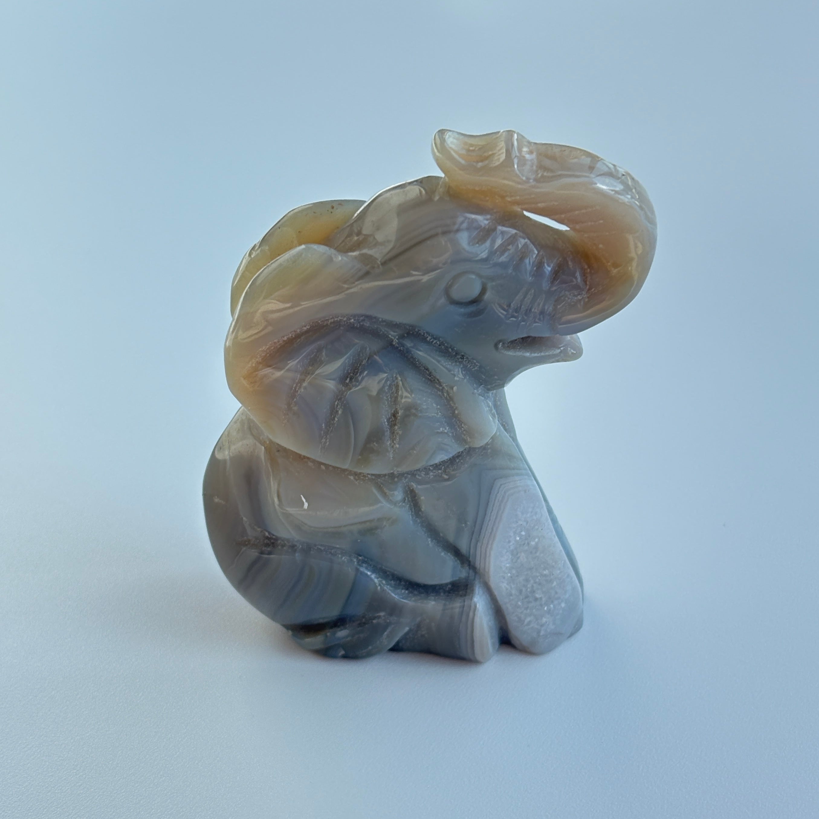 Agate Elephant Guardian Hand-Carved Crystal Figurine