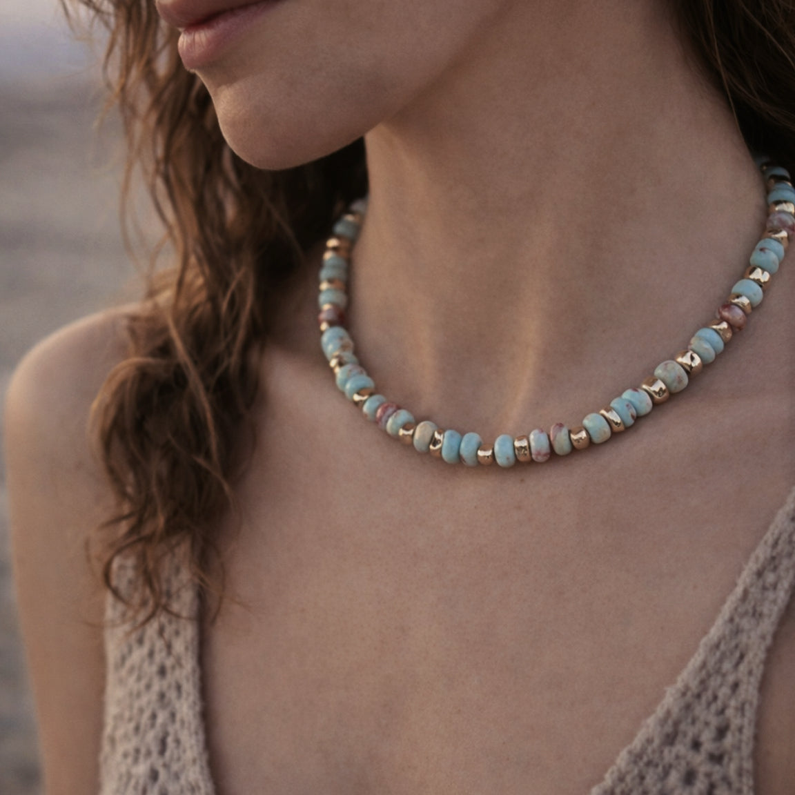 Silk Road Relic Aqua Terra Jasper Golden Hematite Serenity Necklace