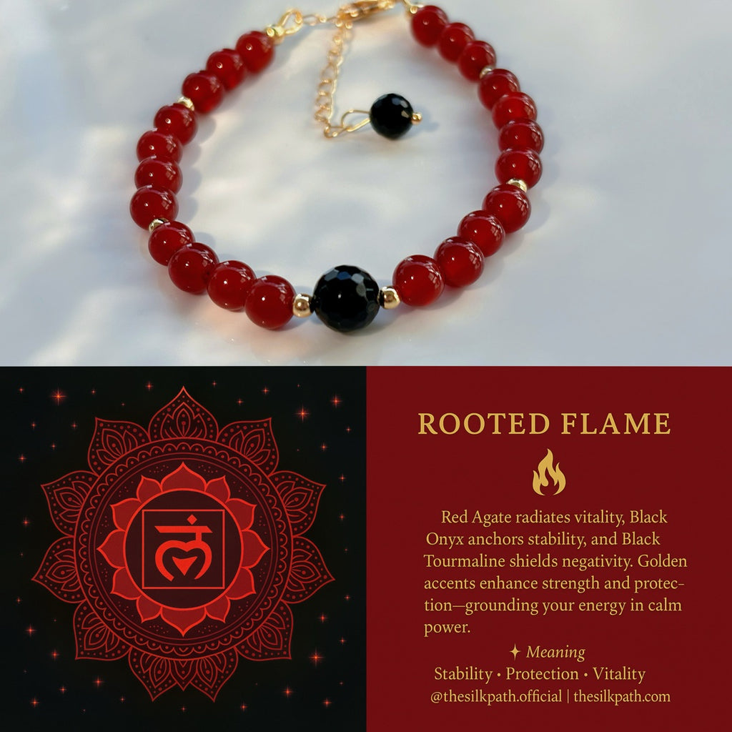 Rooted Flame Red Agate Black Onyx Stability Grounding Bracelet