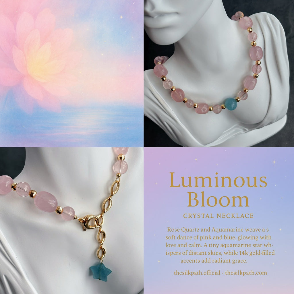 Luminous Bloom Rose Quartz Aquamarine Gentle Love Necklace