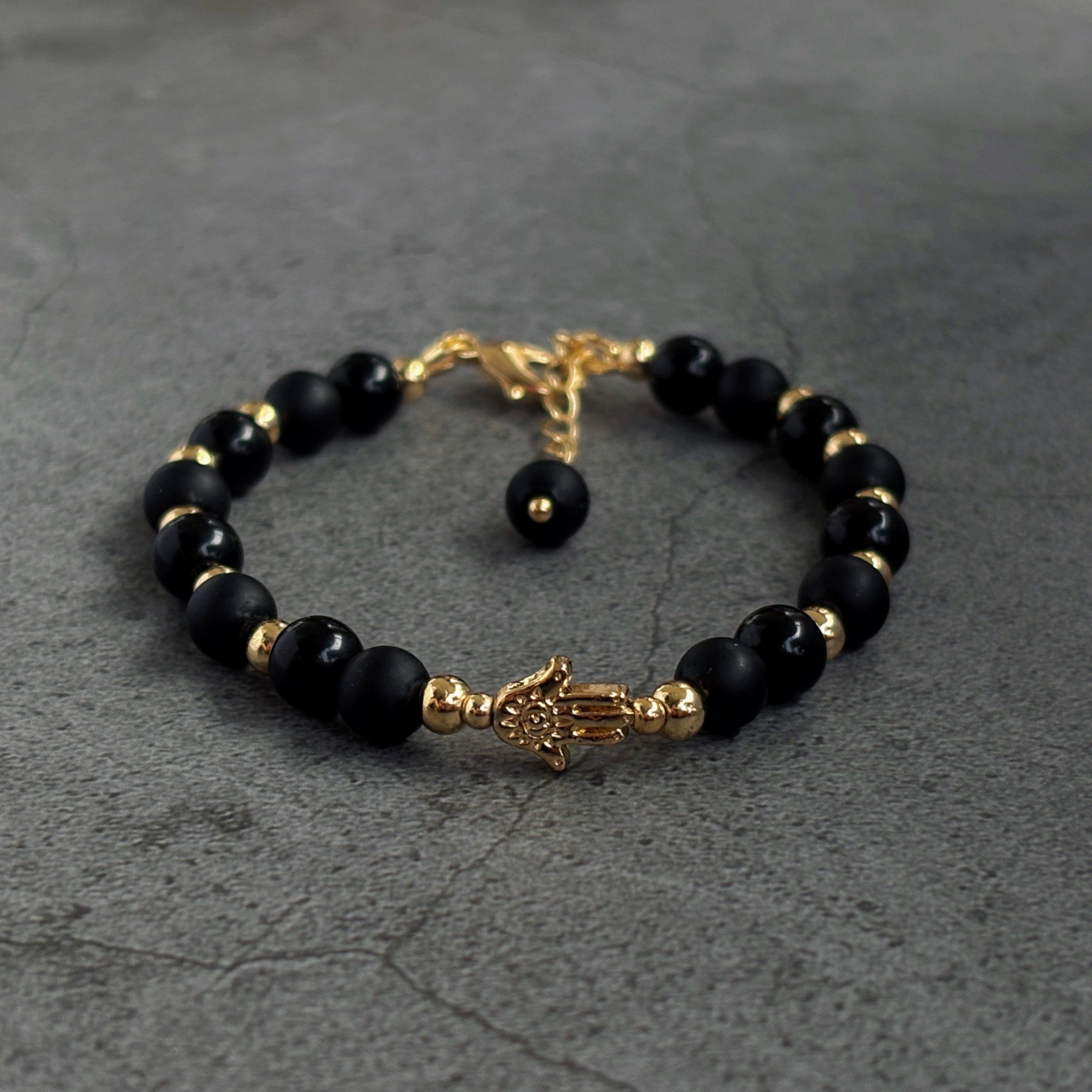 Black Aegis Obsidian Hamsa Protection Bracelet